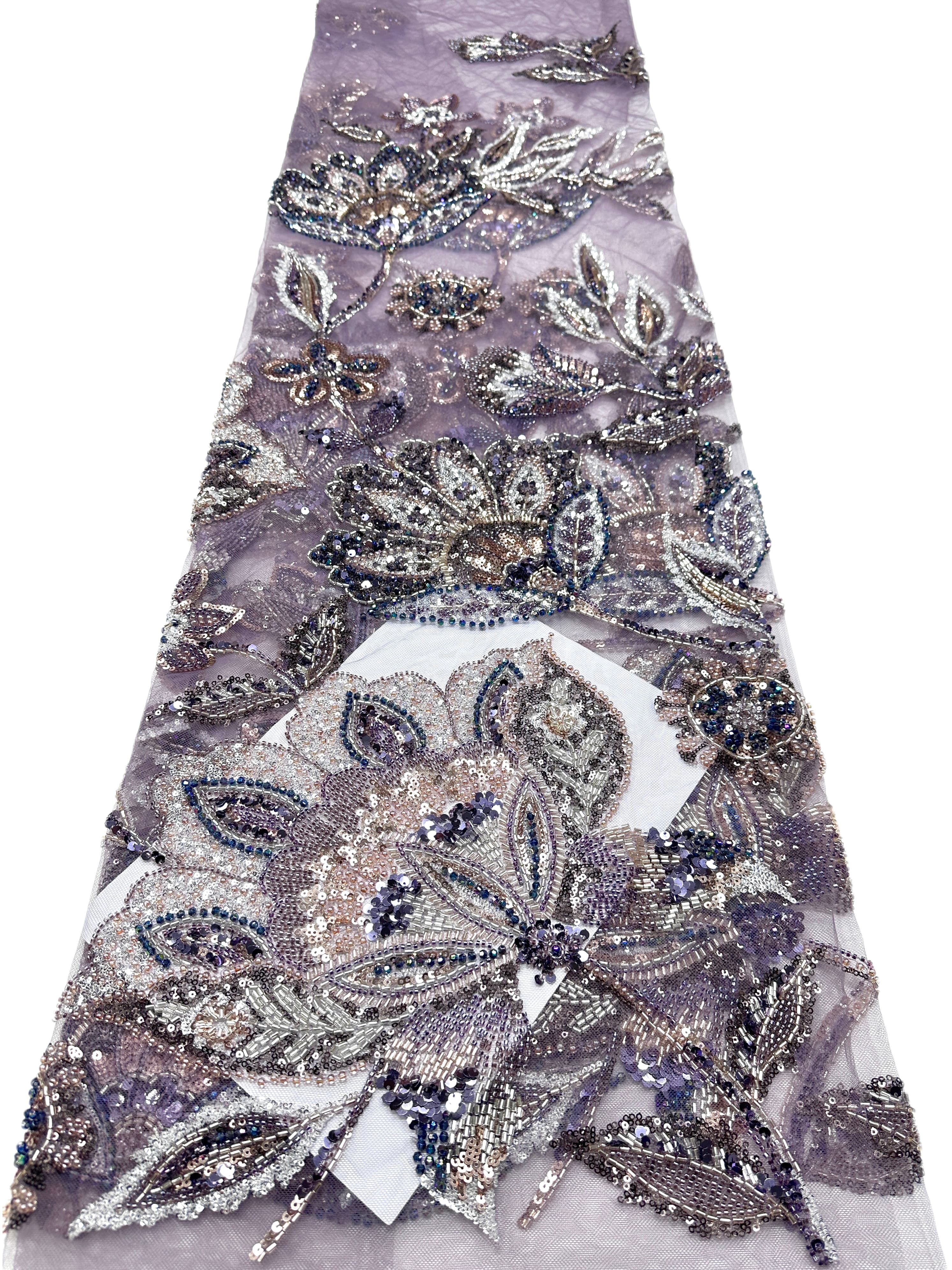 Sequined and Beaded Botanical Embroidered Lace Fabric for Wedding Dresses Evening Gowns BLS6560#