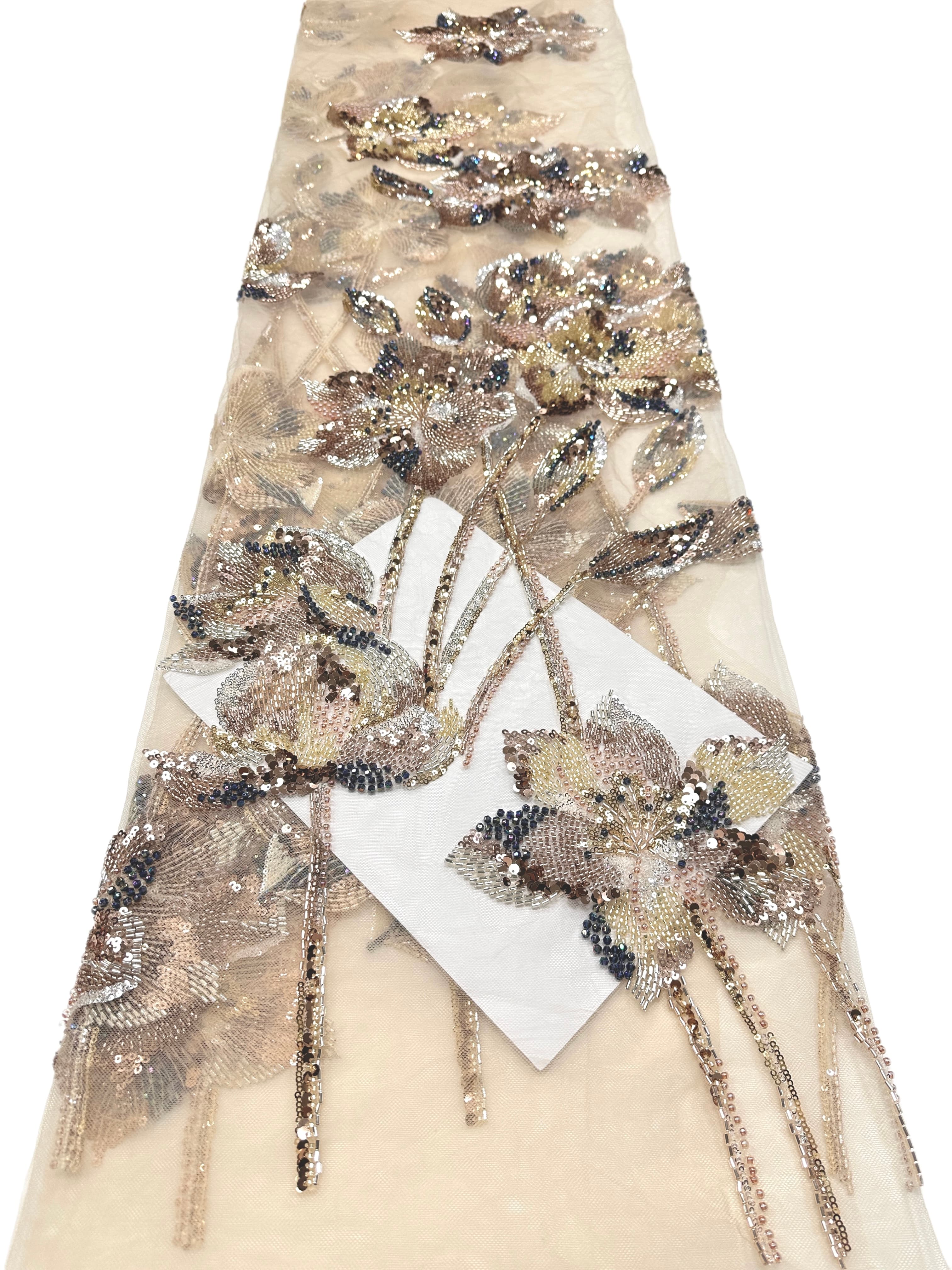 Sequined and Beaded Floral Embroidered Lace Fabric Leaf Vine Lace for Wedding Dresses Evening Gowns BLS6561#