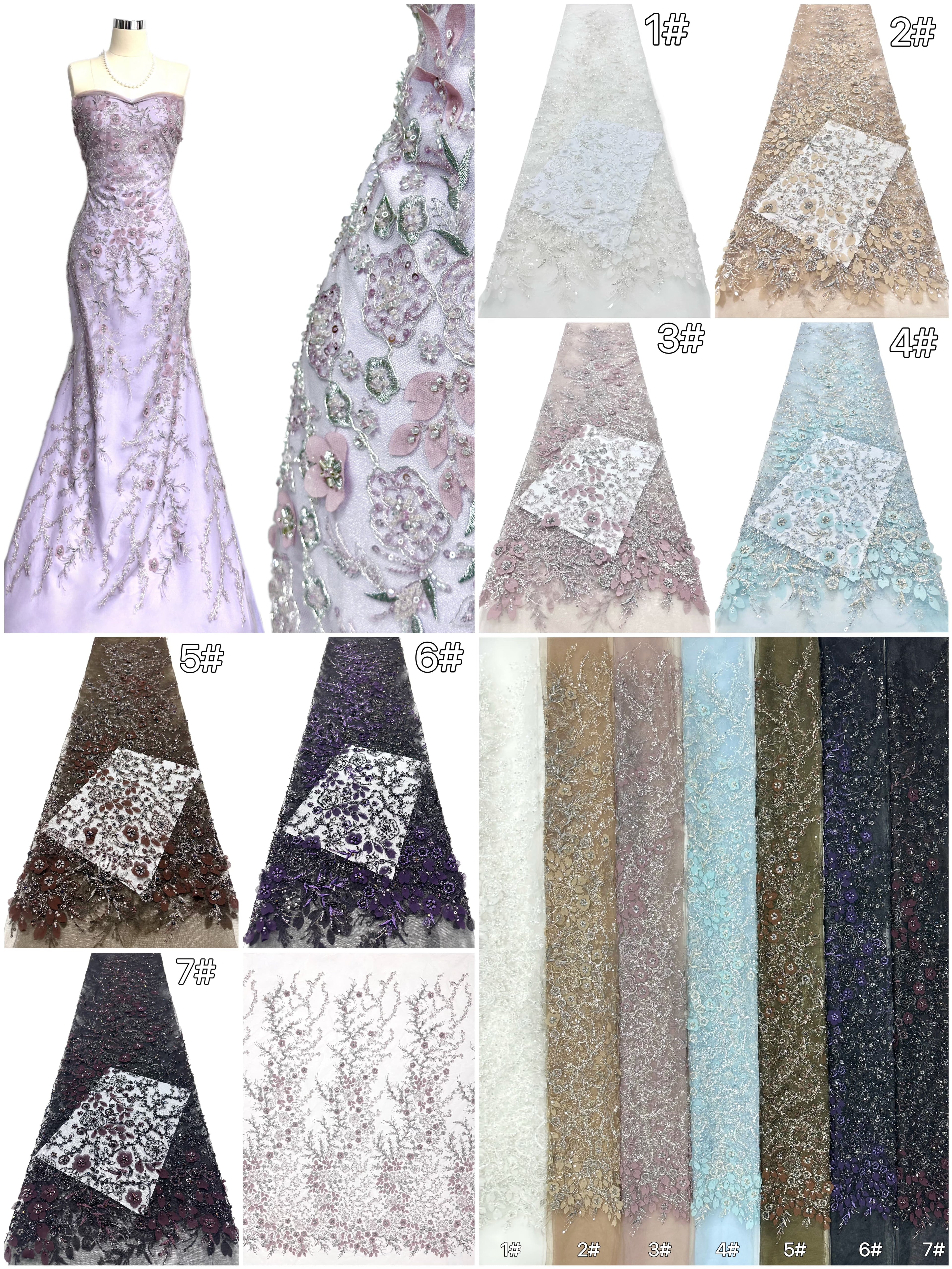 Sequined and Beaded Floral Embroidered Lace Fabric Small Flower Leaf Vine Lace for Wedding Dresses Evening Gowns BLS6562#