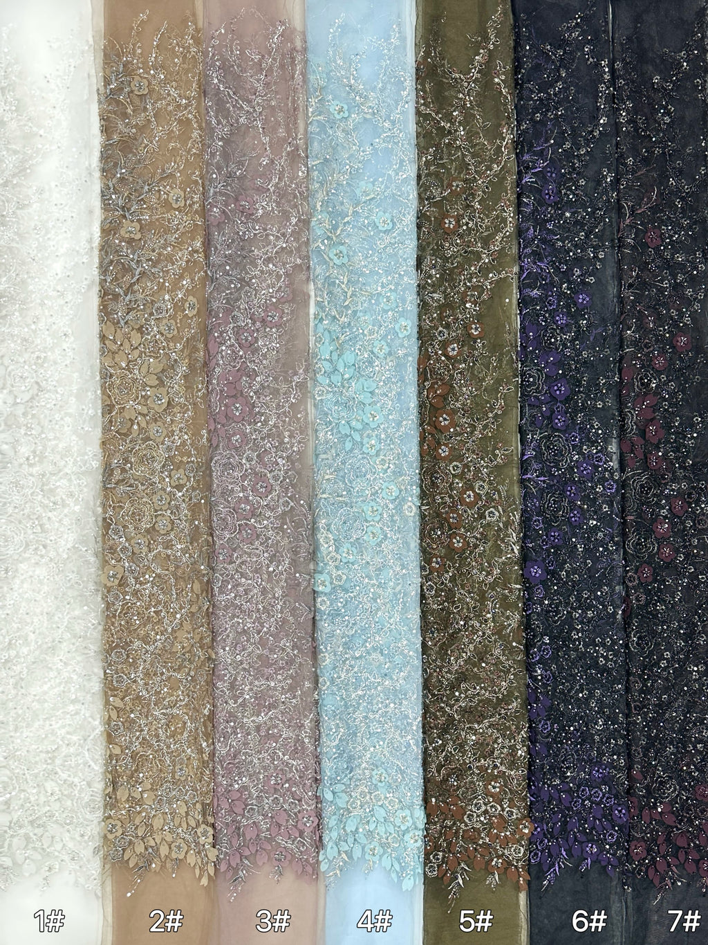 Sequined and Beaded Floral Embroidered Lace Fabric Small Flower Leaf Vine Lace for Wedding Dresses Evening Gowns BLS6562#