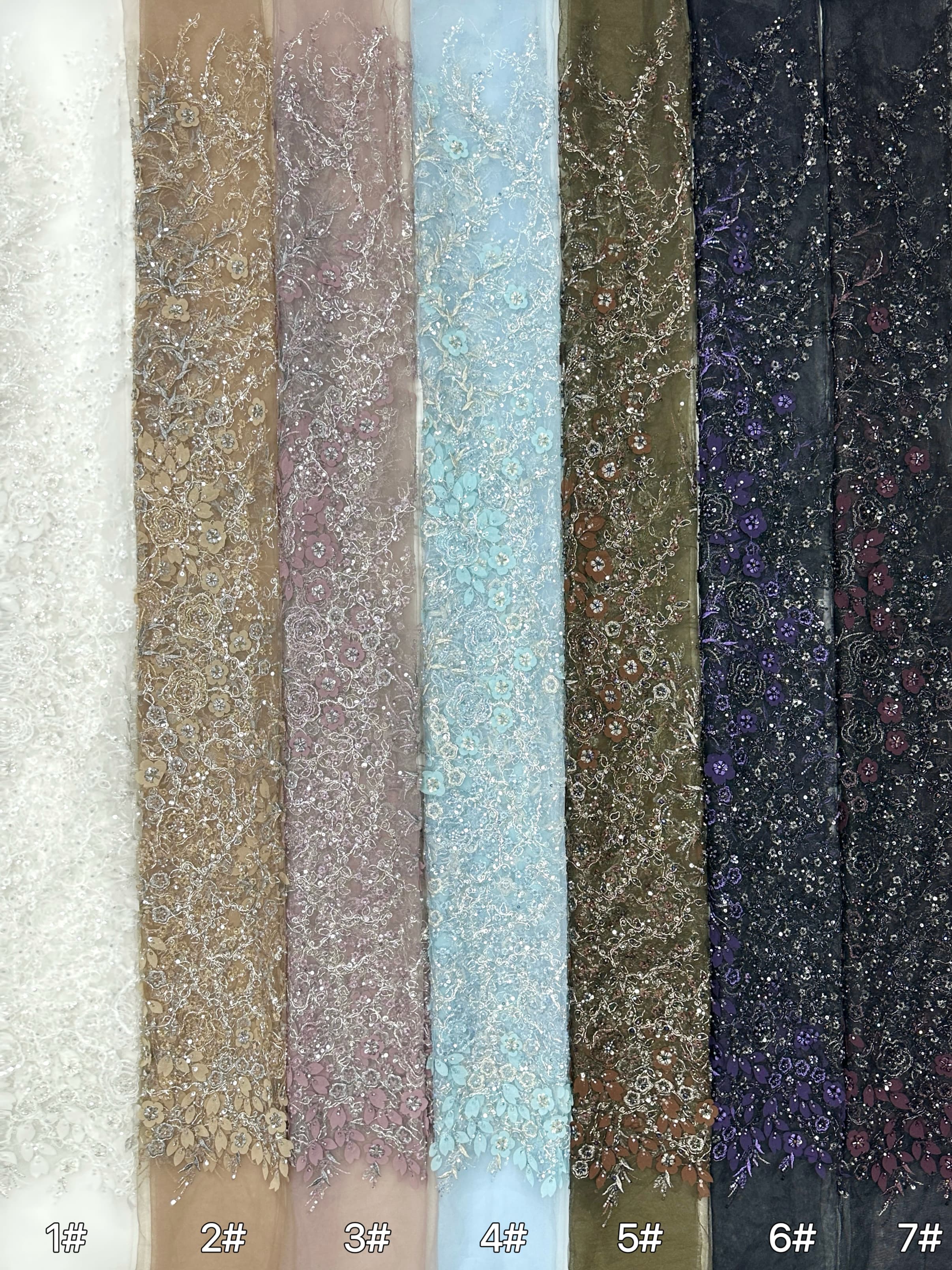 Sequined and Beaded Floral Embroidered Lace Fabric Small Flower Leaf Vine Lace for Wedding Dresses Evening Gowns BLS6562#