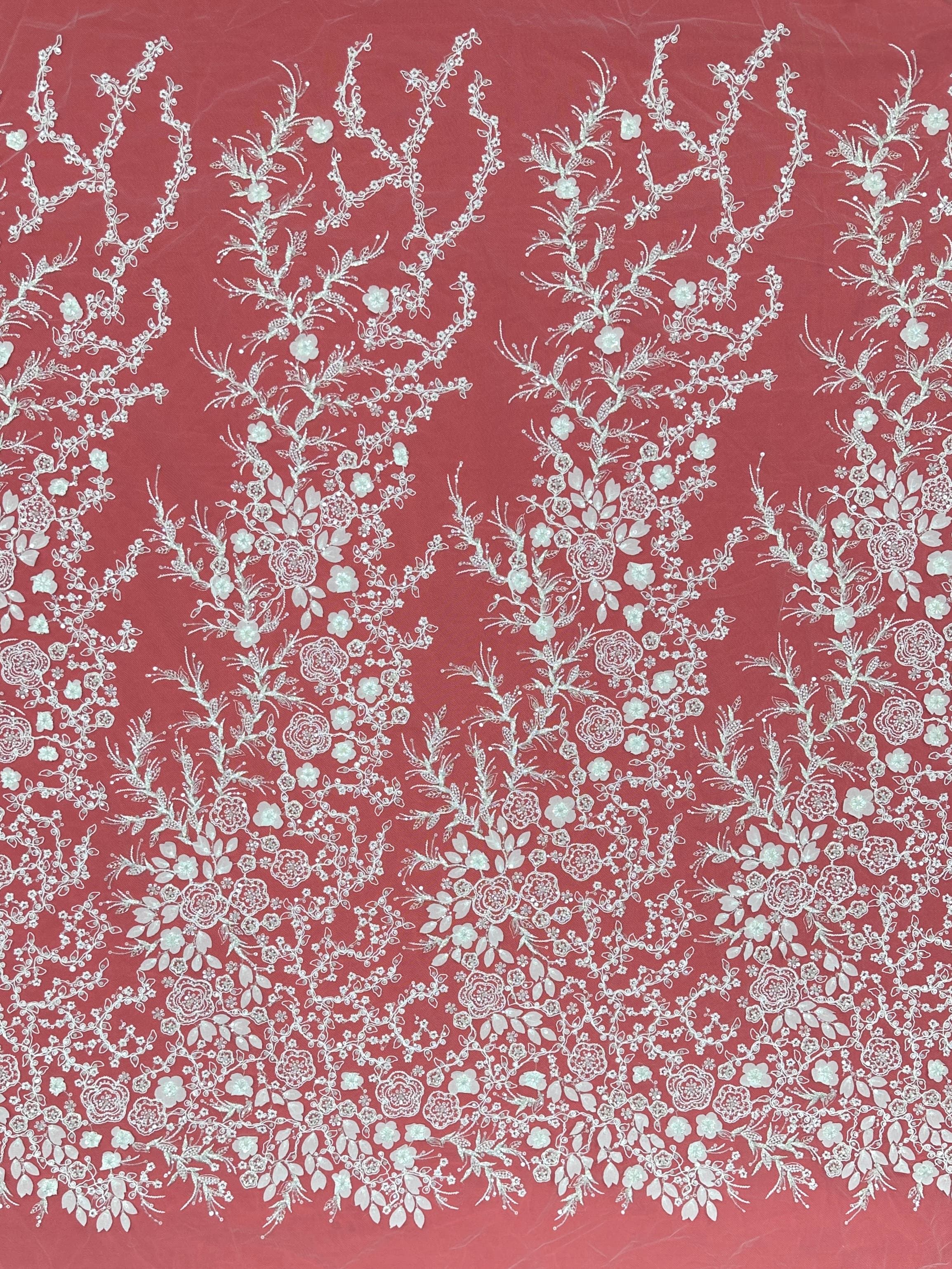 Sequined and Beaded Floral Embroidered Lace Fabric Small Flower Leaf Vine Lace for Wedding Dresses Evening Gowns BLS6562#