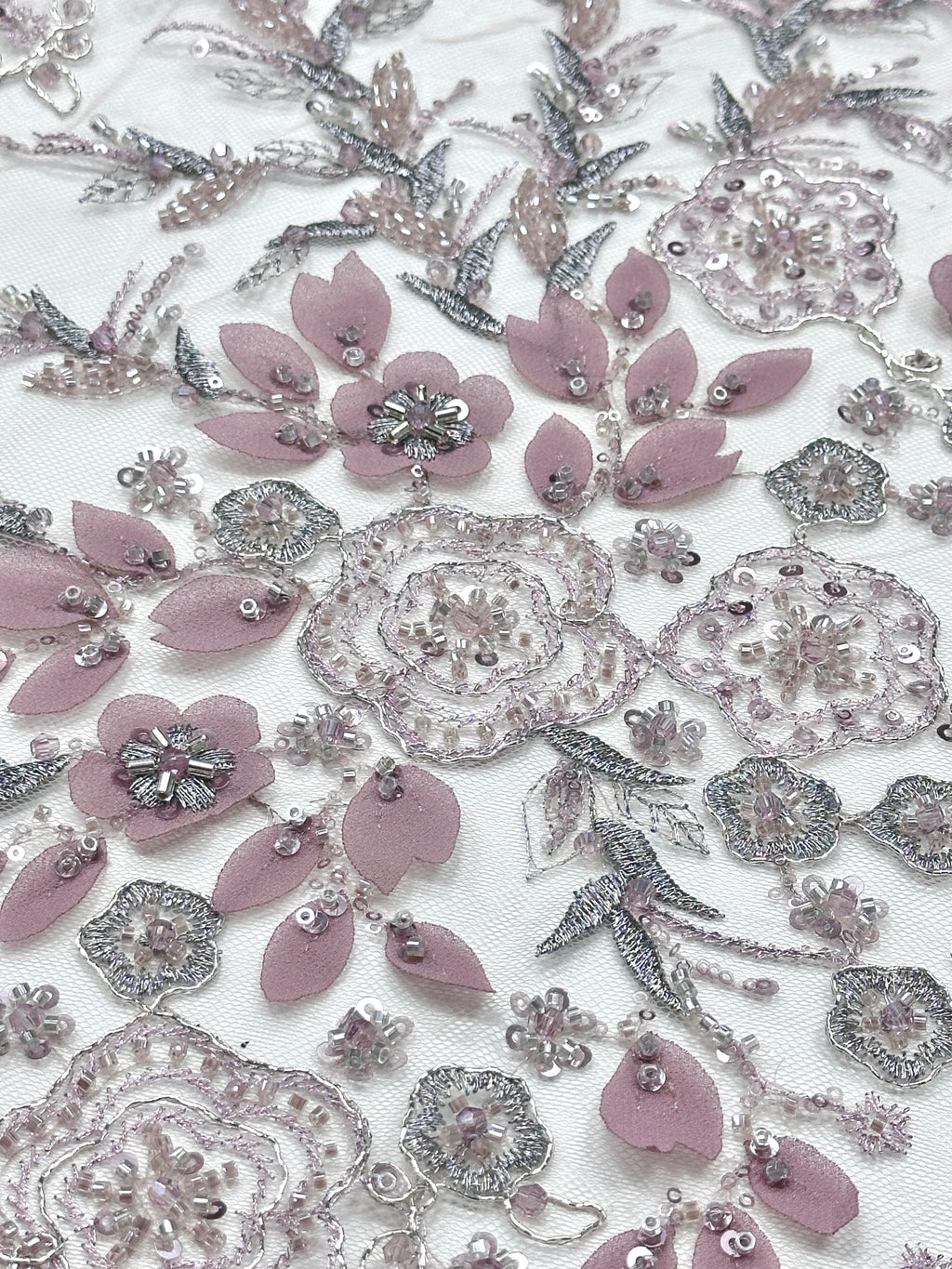 Sequined and Beaded Floral Embroidered Lace Fabric Small Flower Leaf Vine Lace for Wedding Dresses Evening Gowns BLS6562#