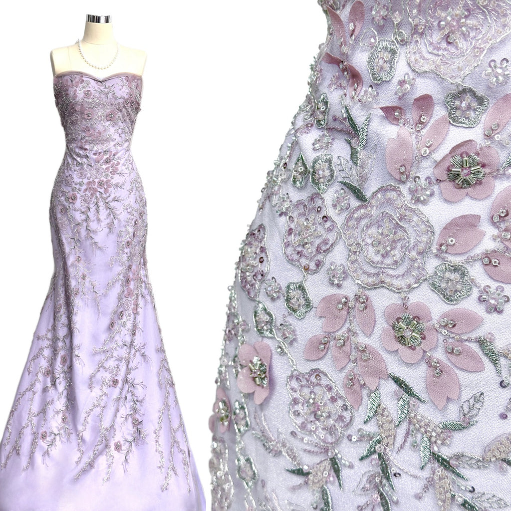 Sequined and Beaded Floral Embroidered Lace Fabric Small Flower Leaf Vine Lace for Wedding Dresses Evening Gowns BLS6562#