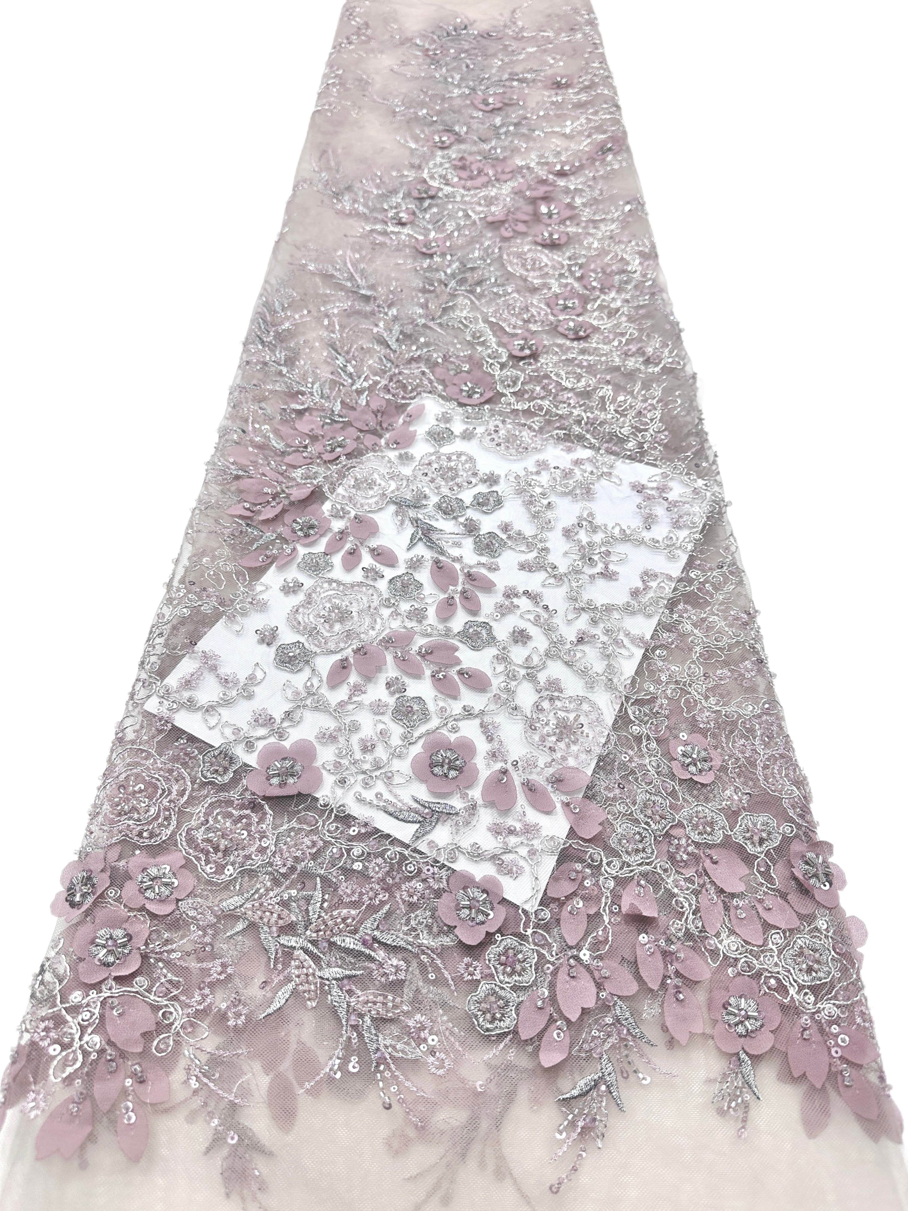 Sequined and Beaded Floral Embroidered Lace Fabric Small Flower Leaf Vine Lace for Wedding Dresses Evening Gowns BLS6562#