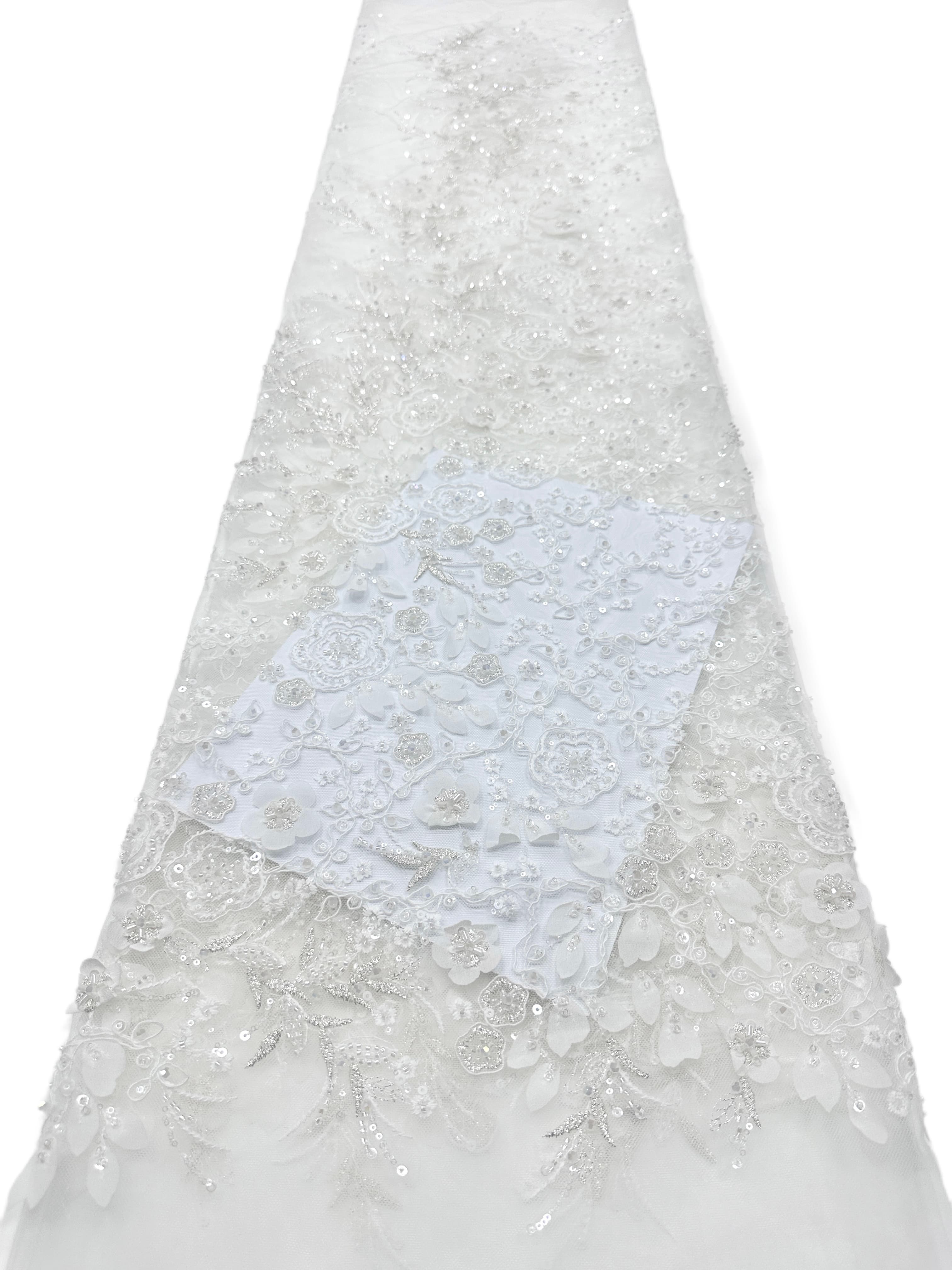 Sequined and Beaded Floral Embroidered Lace Fabric Small Flower Leaf Vine Lace for Wedding Dresses Evening Gowns BLS6562#