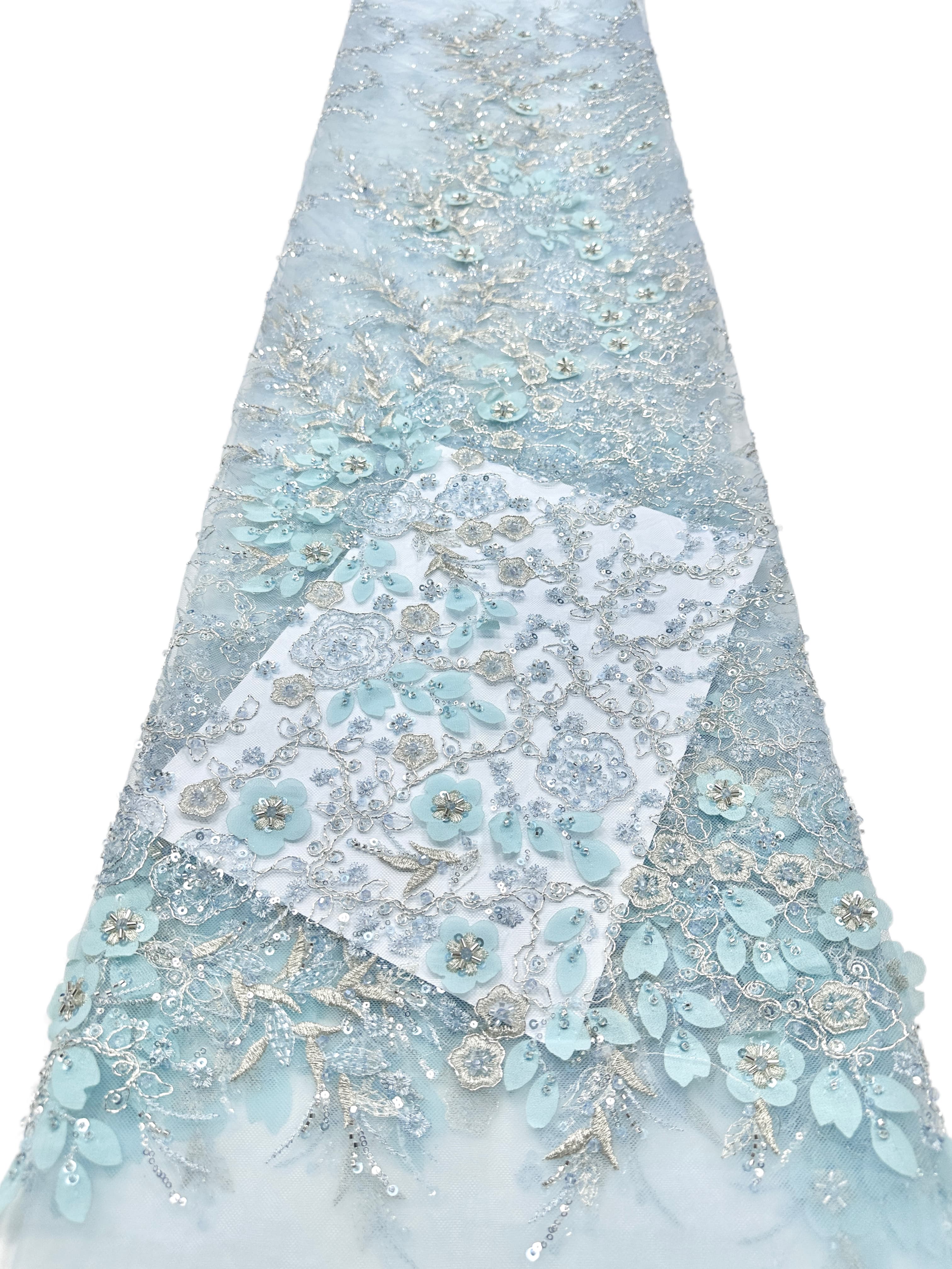 Sequined and Beaded Floral Embroidered Lace Fabric Small Flower Leaf Vine Lace for Wedding Dresses Evening Gowns BLS6562#