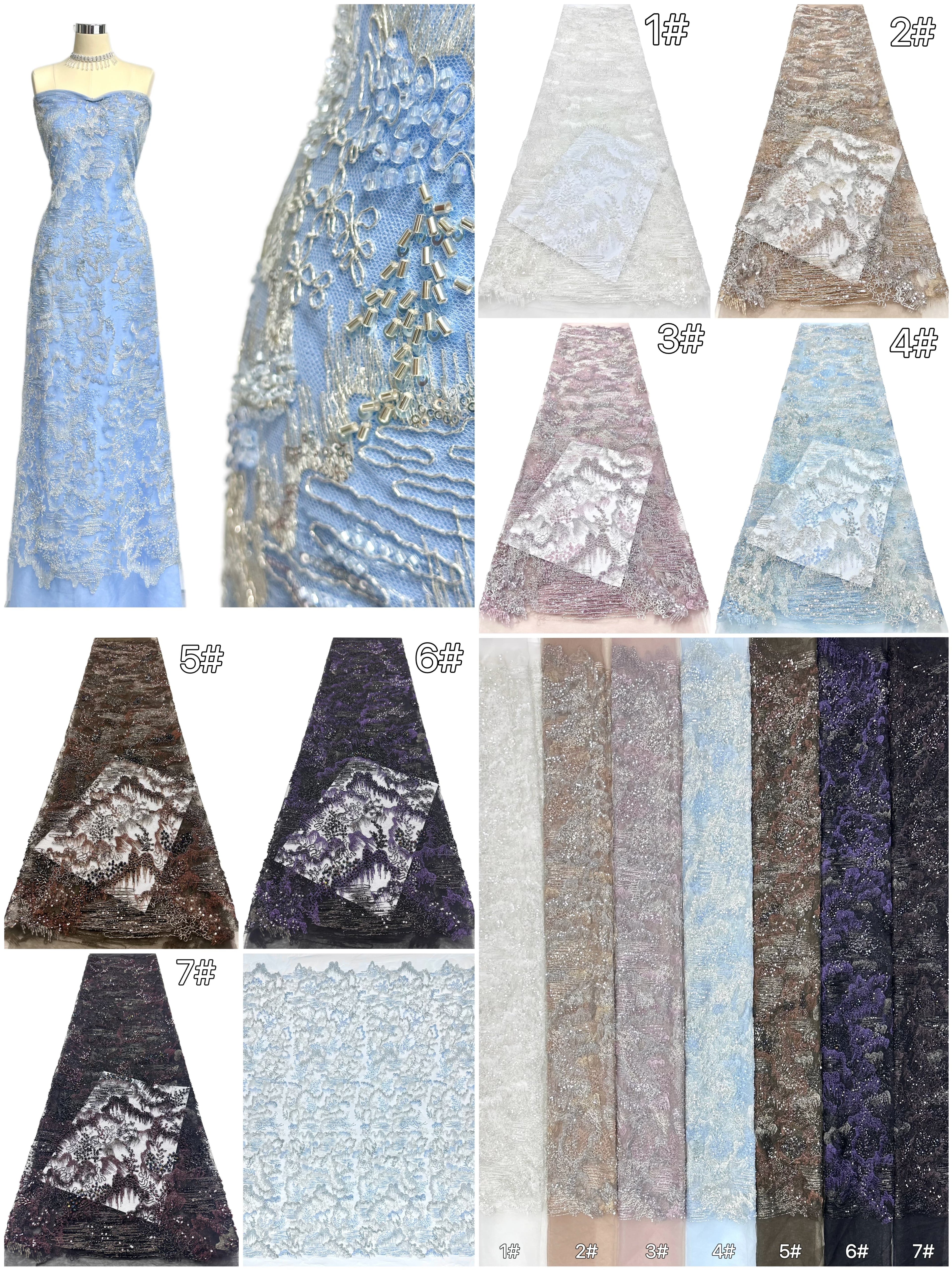 Sequined Beaded Botanical Lace Fabric Embroidered Tulle Lace for Wedding Dresses Bridal Gowns Evening Dresses BLS6563#