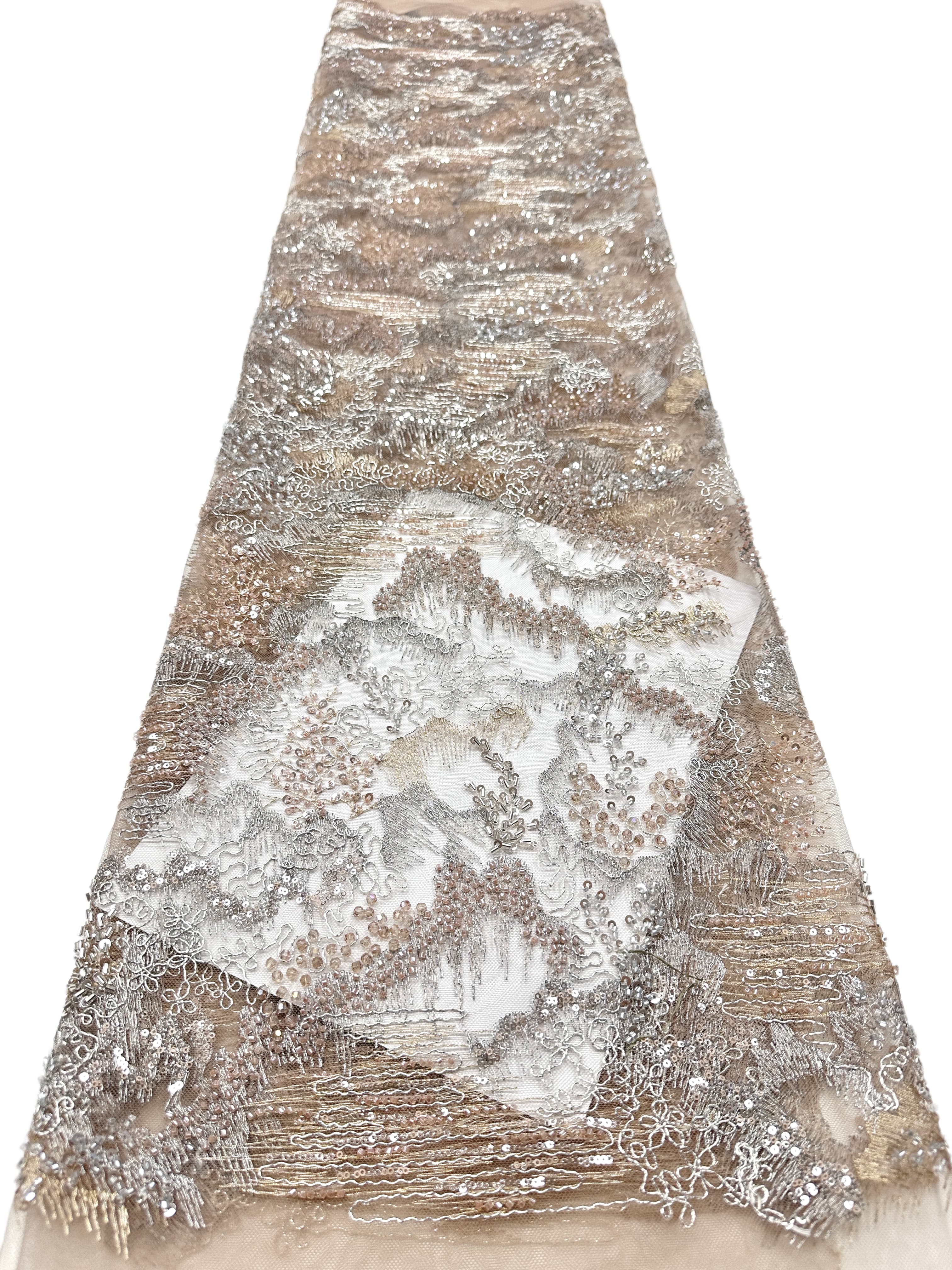 Sequined Beaded Botanical Lace Fabric Embroidered Tulle Lace for Wedding Dresses Bridal Gowns Evening Dresses BLS6563#