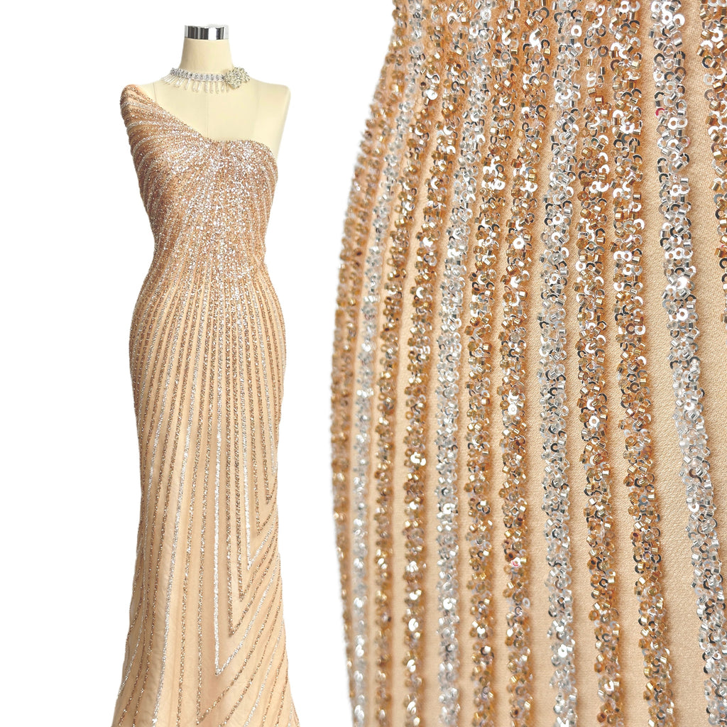 BLS6564#	Sequined and Beaded Geometric Lace Fabric for Wedding Dresses Evening Gowns Bridal Gowns