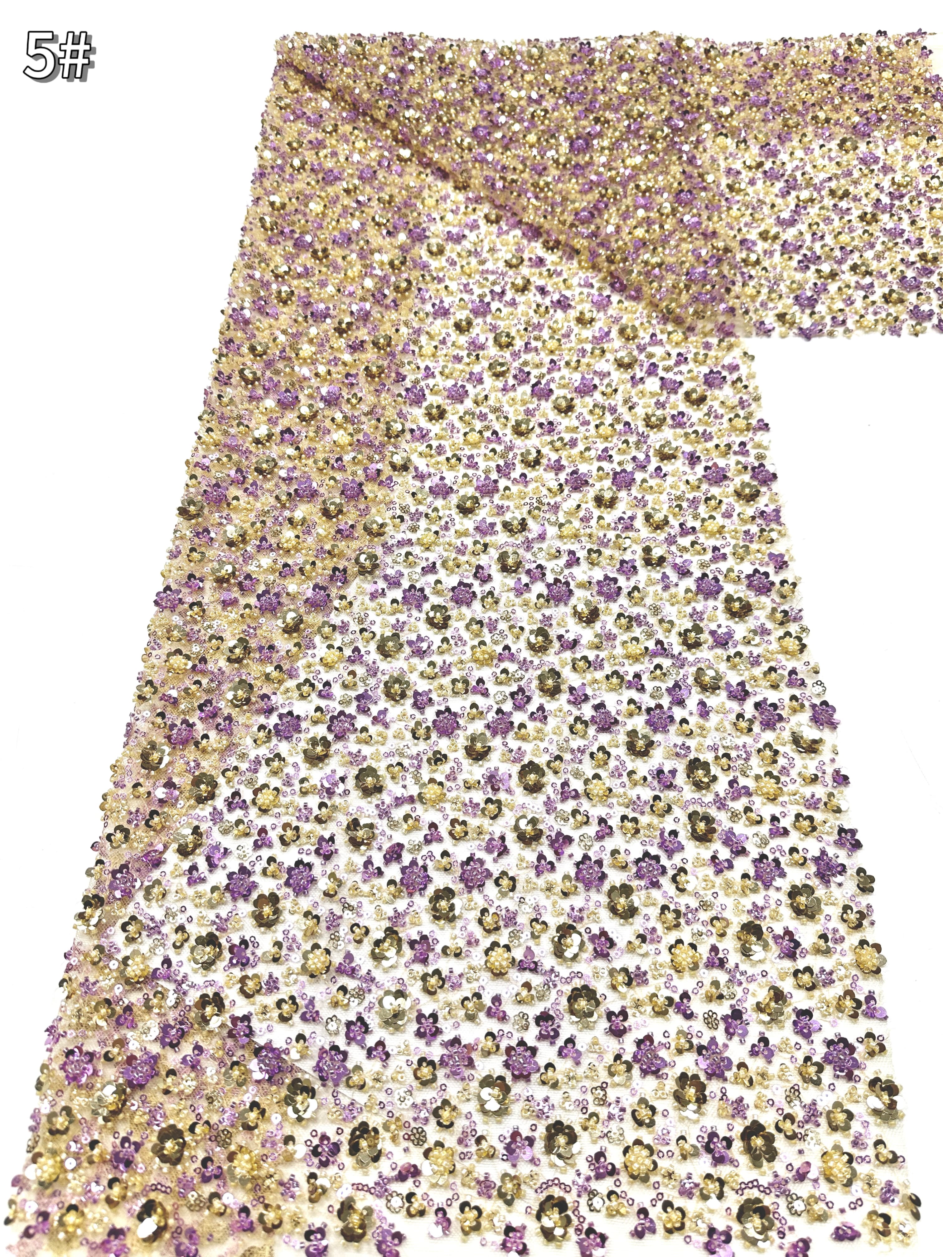 BLS6565#	Heavy Beaded Sequined Small Floral Lace Fabric Embroidered Tulle Lace for Wedding Dresses Bridal Gowns Evening Gowns