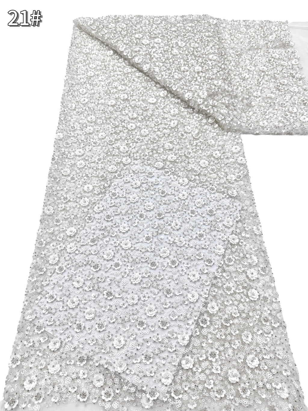 BLS6565#	Heavy Beaded Sequined Small Floral Lace Fabric Embroidered Tulle Lace for Wedding Dresses Bridal Gowns Evening Gowns