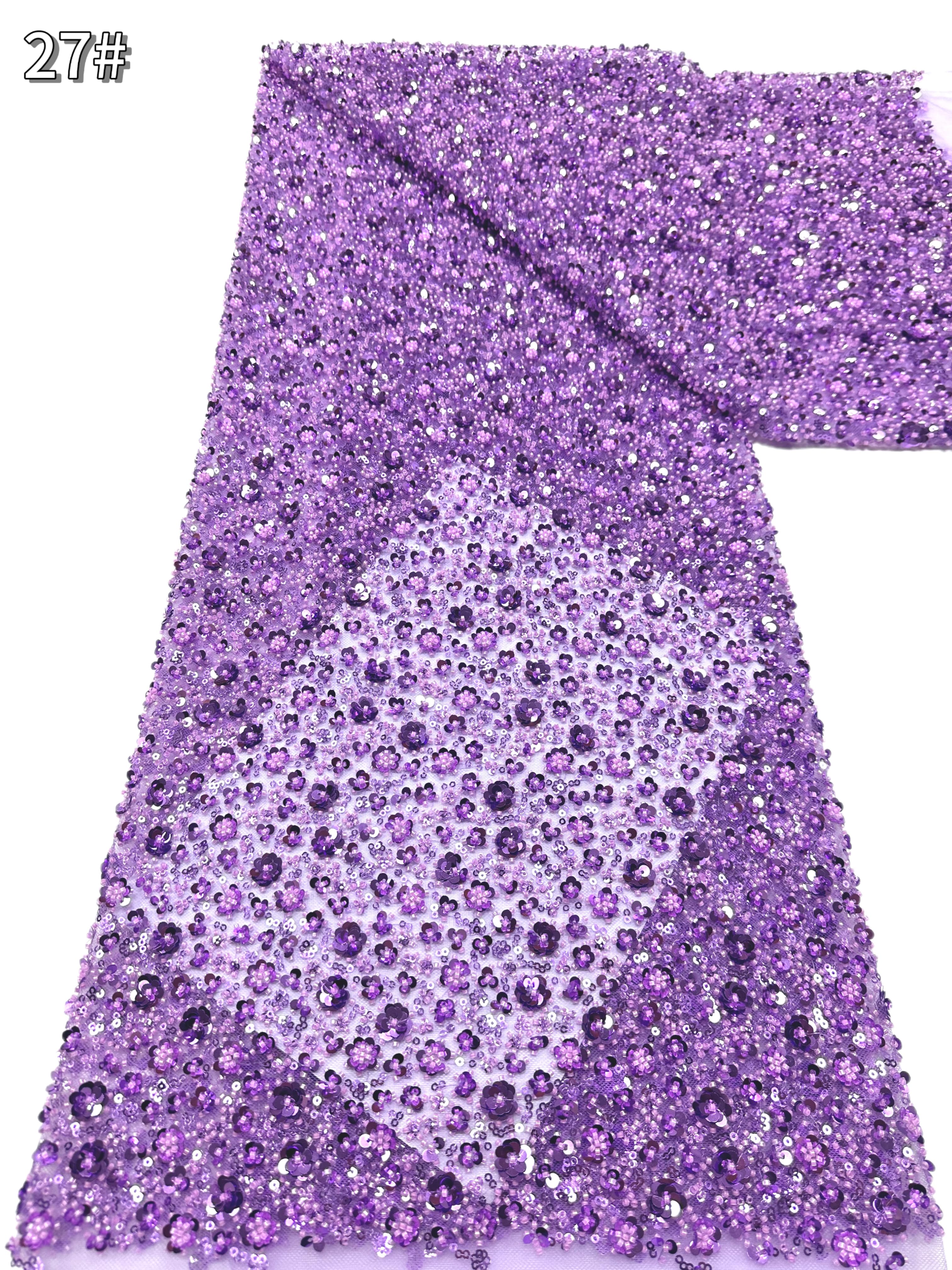 BLS6565#	Heavy Beaded Sequined Small Floral Lace Fabric Embroidered Tulle Lace for Wedding Dresses Bridal Gowns Evening Gowns
