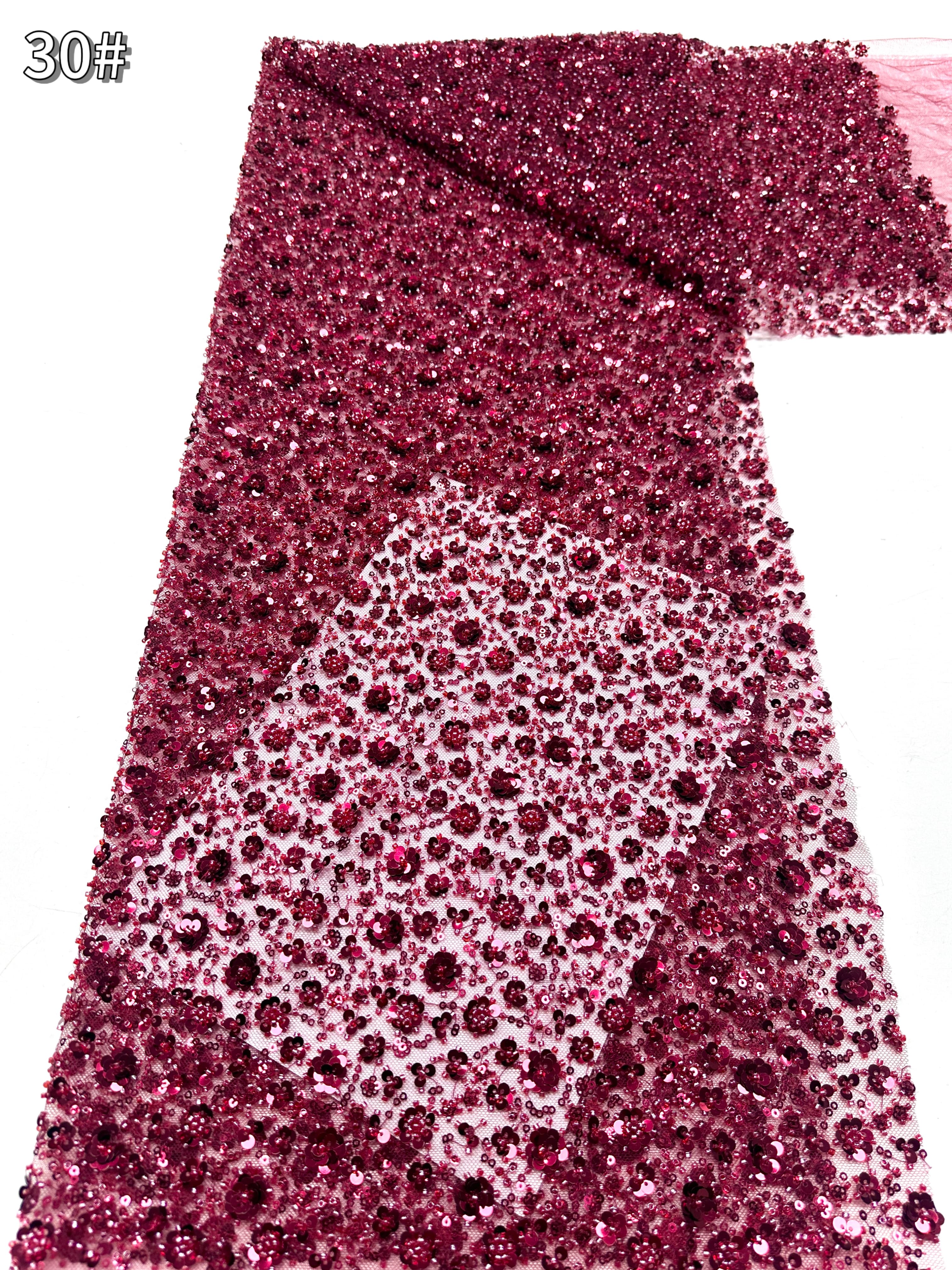 BLS6565#	Heavy Beaded Sequined Small Floral Lace Fabric Embroidered Tulle Lace for Wedding Dresses Bridal Gowns Evening Gowns