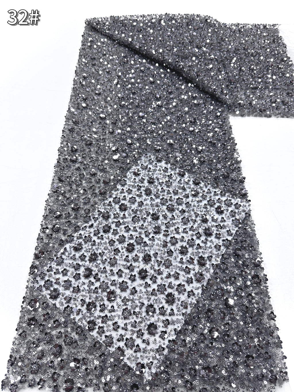 BLS6565#	Heavy Beaded Sequined Small Floral Lace Fabric Embroidered Tulle Lace for Wedding Dresses Bridal Gowns Evening Gowns