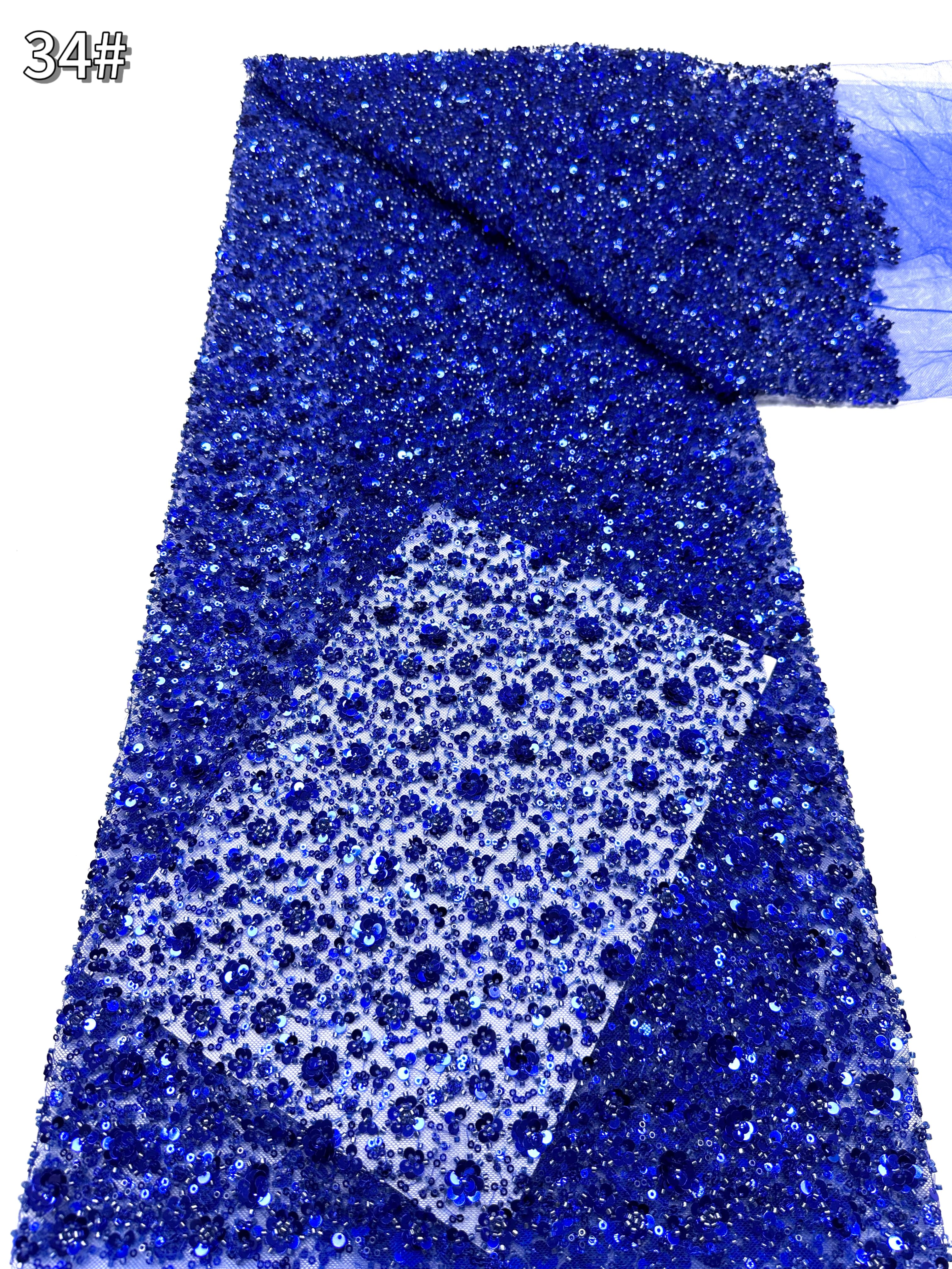 BLS6565#	Heavy Beaded Sequined Small Floral Lace Fabric Embroidered Tulle Lace for Wedding Dresses Bridal Gowns Evening Gowns