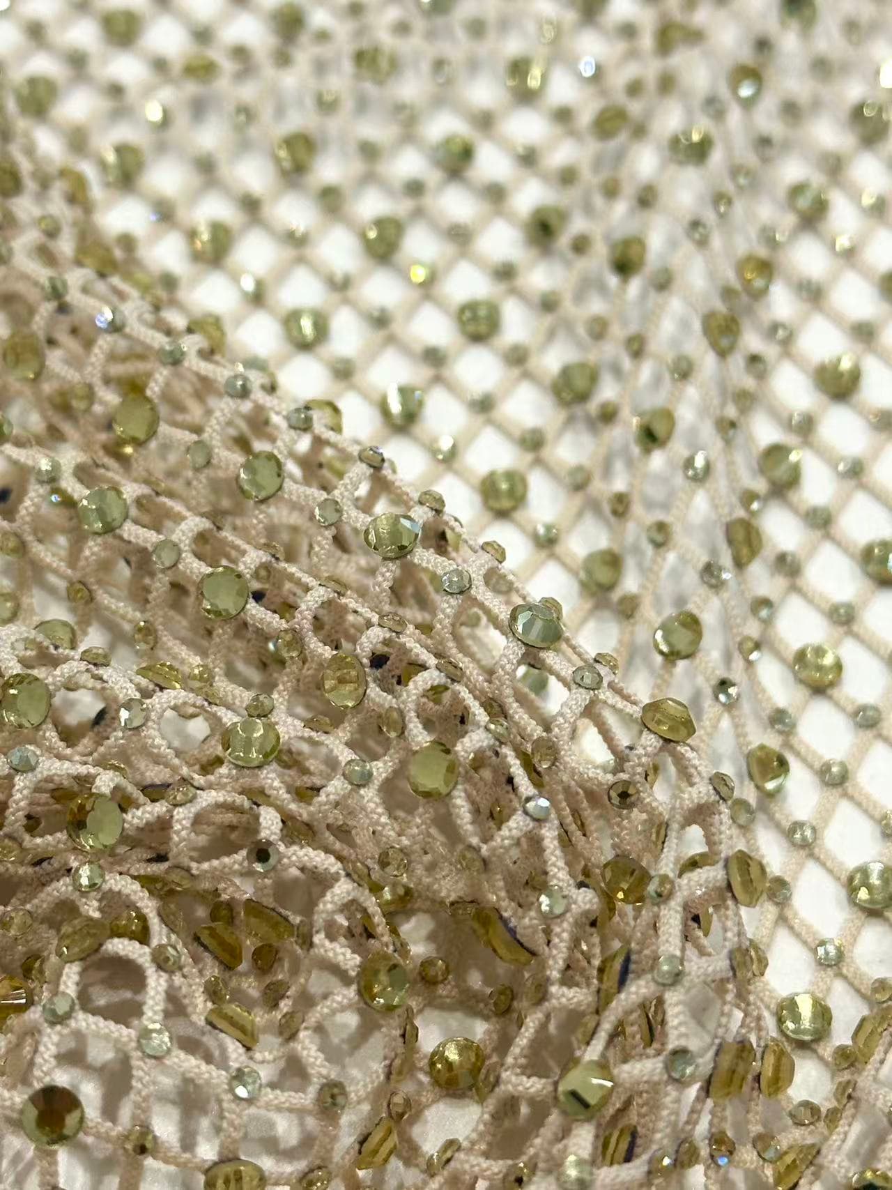 BLS6566#	Geometric Beaded Lace Fabric Diamond Pattern Sparkling Tulle Lace for Wedding Dresses Bridal Gowns Evening Gowns