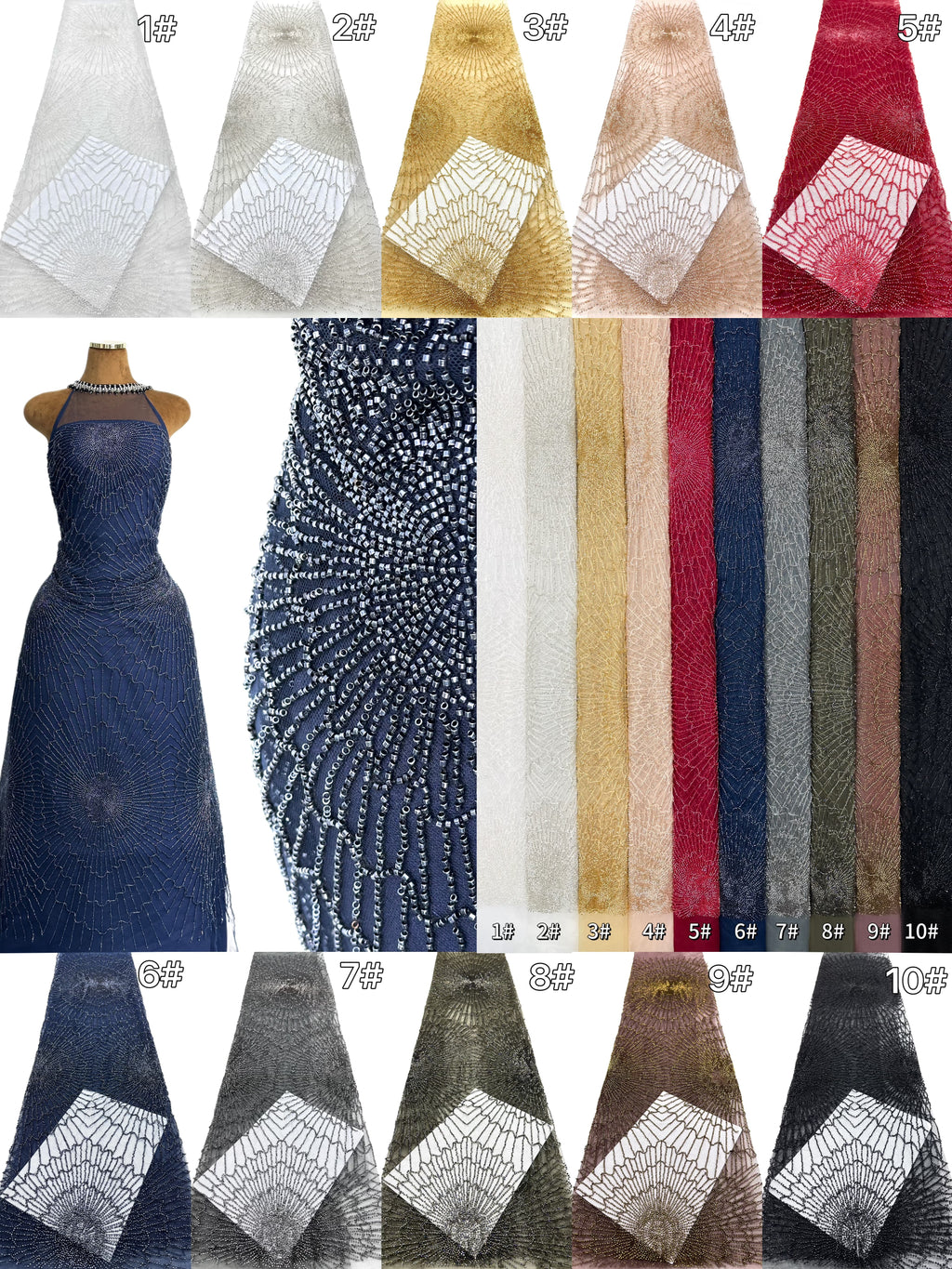 BLS6567#	Geometric Beaded Lace Fabric Allover Embroidered Lace Material for Wedding Dresses Evening Gowns