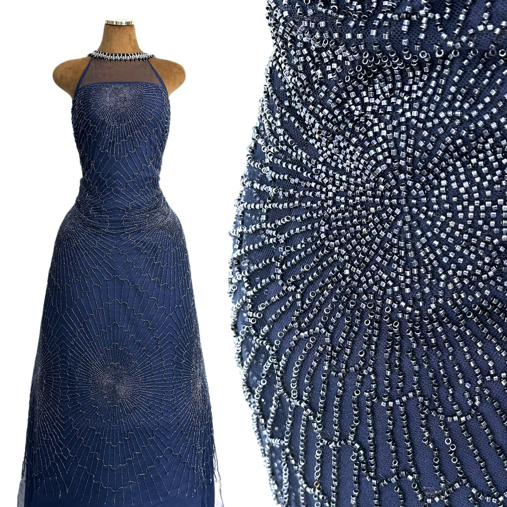 BLS6567#	Geometric Beaded Lace Fabric Allover Embroidered Lace Material for Wedding Dresses Evening Gowns