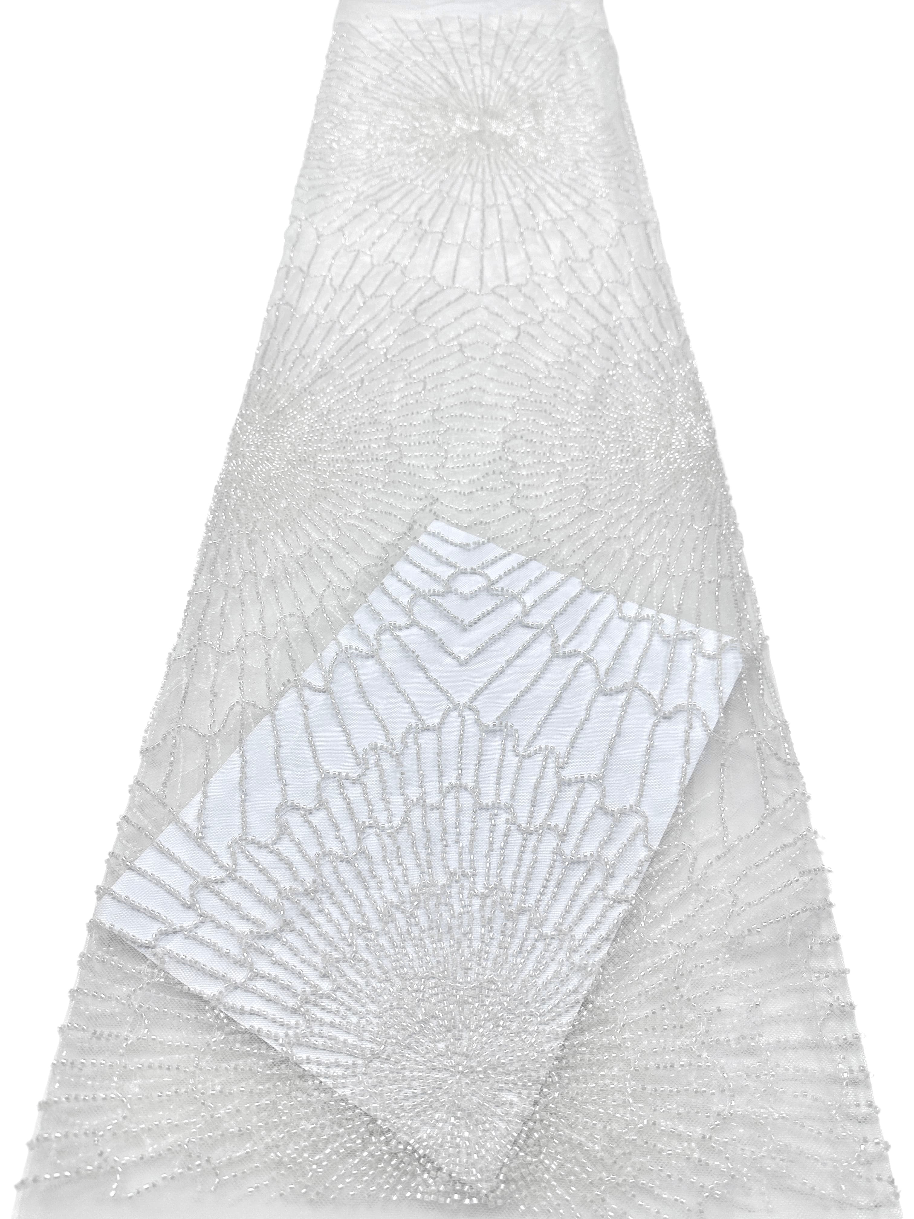 BLS6567#	Geometric Beaded Lace Fabric Allover Embroidered Lace Material for Wedding Dresses Evening Gowns