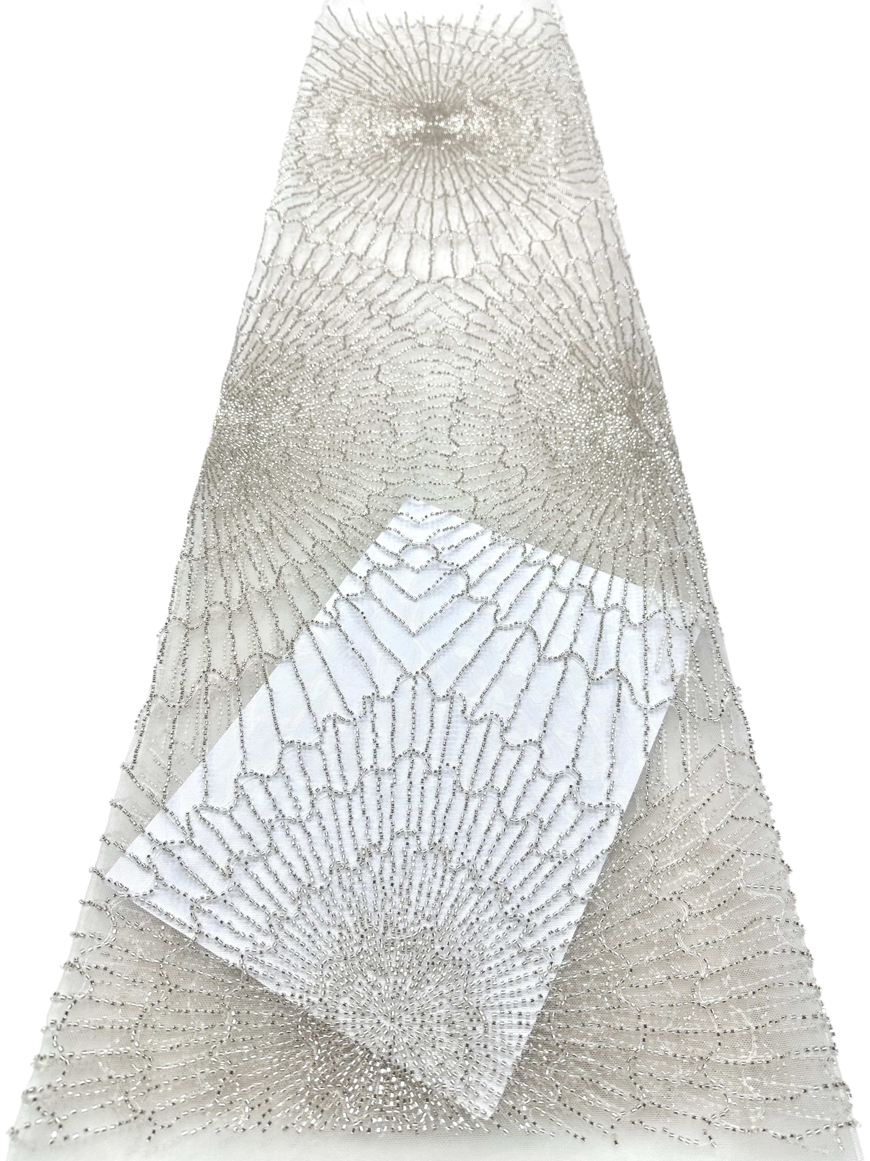 BLS6567#	Geometric Beaded Lace Fabric Allover Embroidered Lace Material for Wedding Dresses Evening Gowns