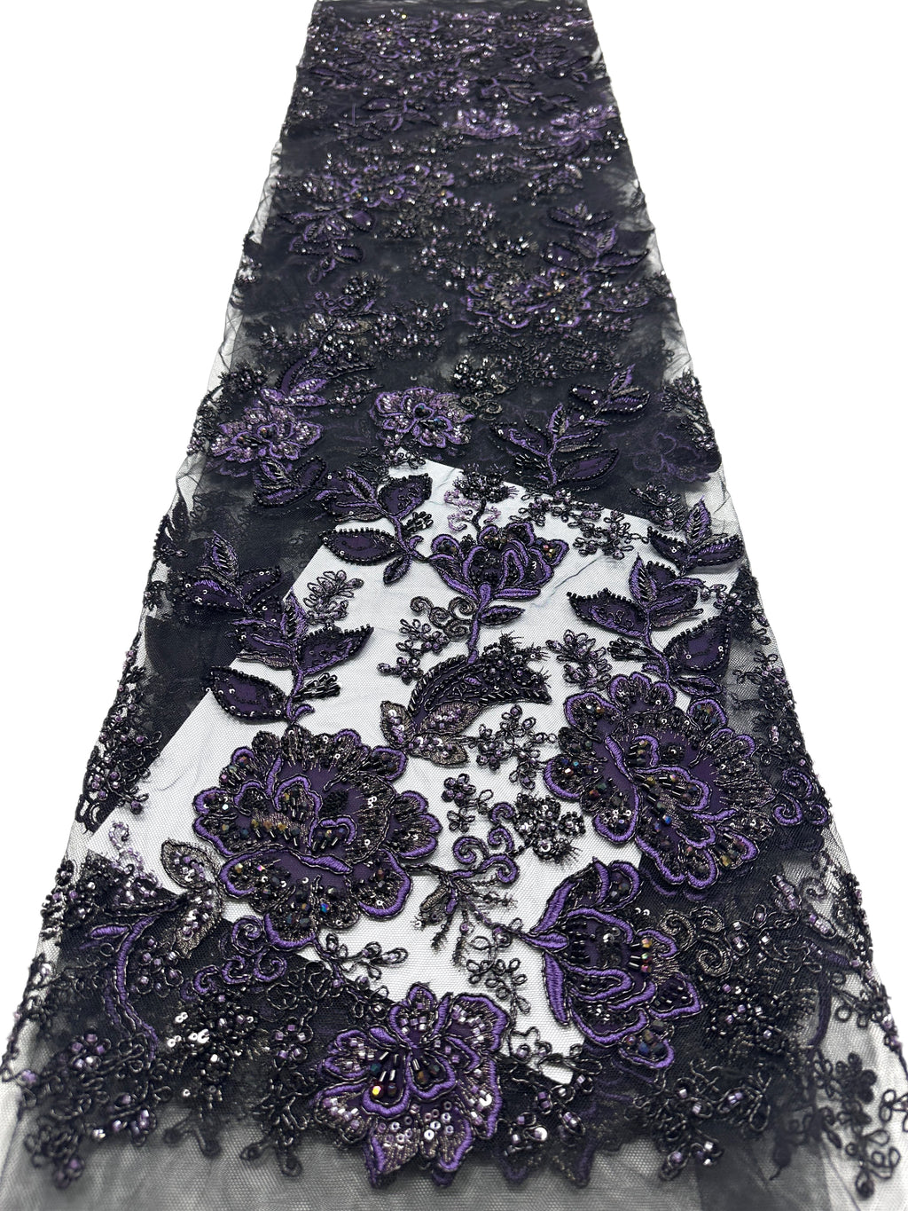 BLS6568#	Large Floral Beaded Embroidered Tulle Lace Fabric with Leaf Vine for Wedding Dresses and Evening Gowns