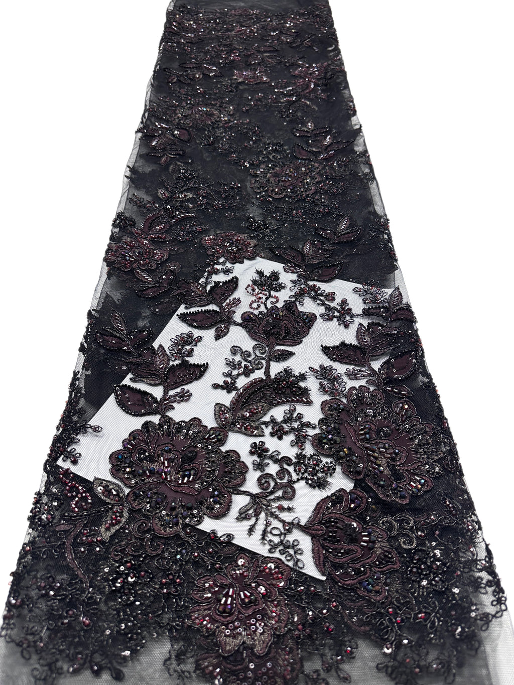 BLS6568#	Large Floral Beaded Embroidered Tulle Lace Fabric with Leaf Vine for Wedding Dresses and Evening Gowns
