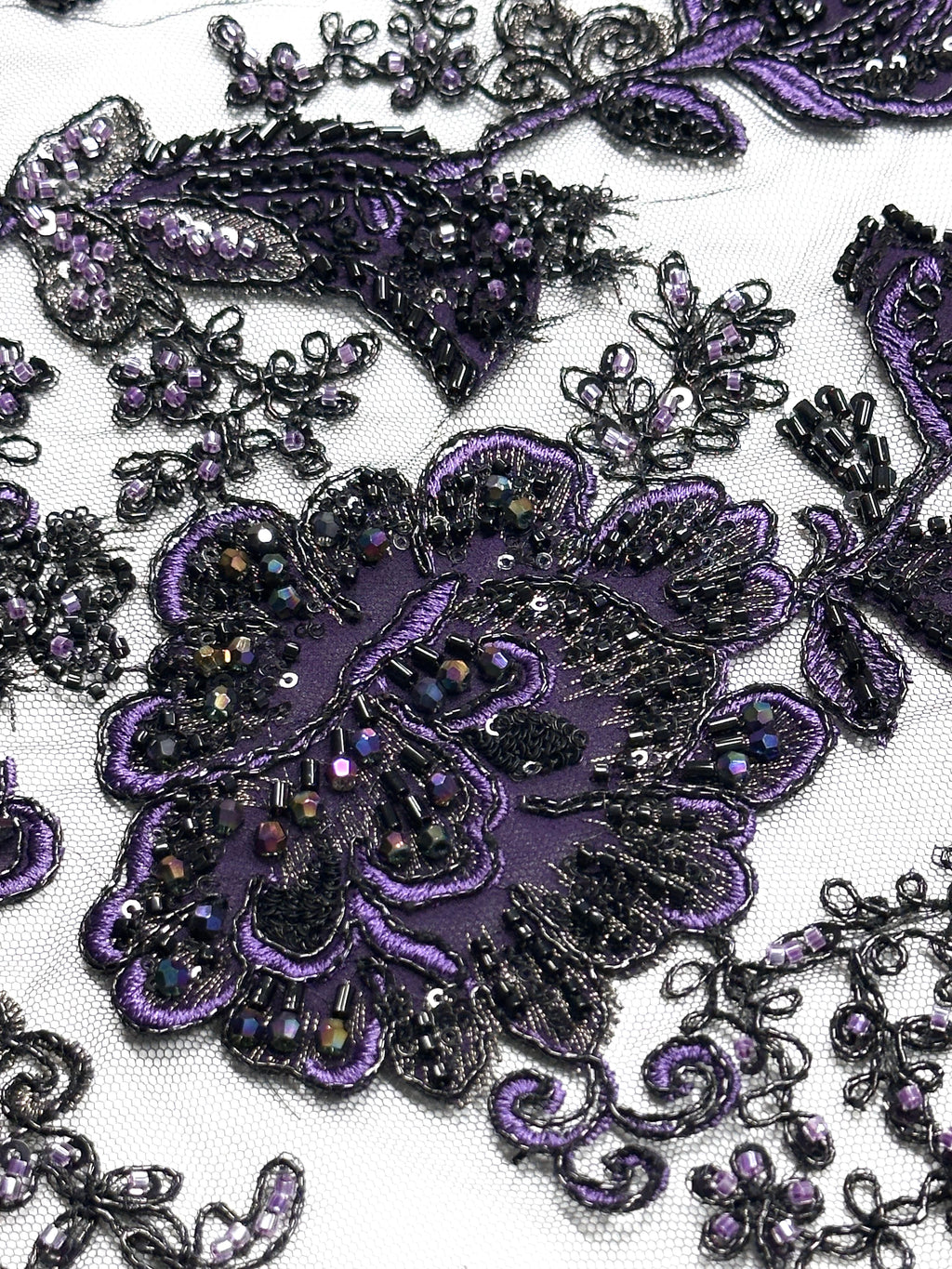 BLS6568#	Large Floral Beaded Embroidered Tulle Lace Fabric with Leaf Vine for Wedding Dresses and Evening Gowns