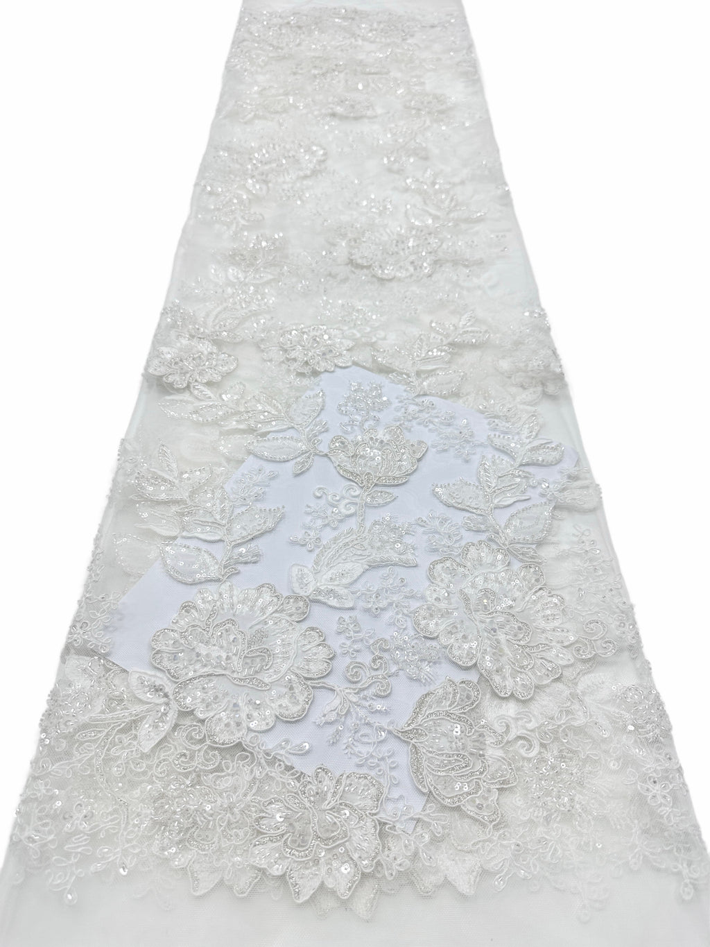 BLS6568#	Large Floral Beaded Embroidered Tulle Lace Fabric with Leaf Vine for Wedding Dresses and Evening Gowns