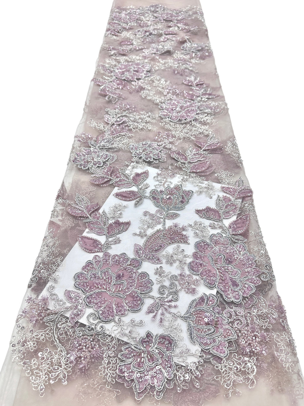 BLS6568#	Large Floral Beaded Embroidered Tulle Lace Fabric with Leaf Vine for Wedding Dresses and Evening Gowns