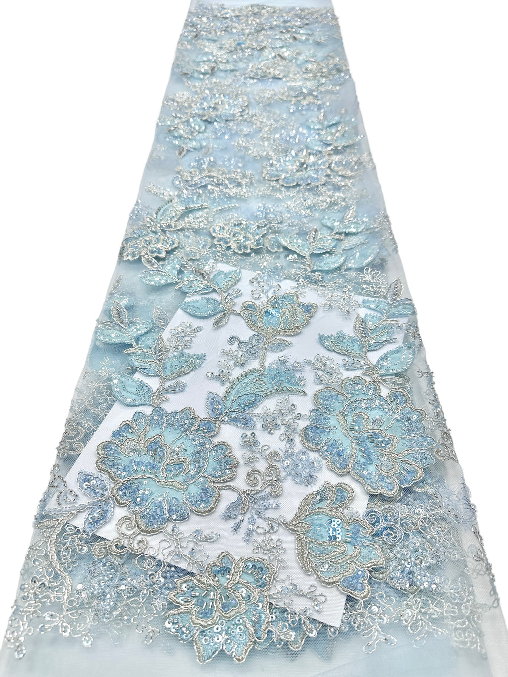 BLS6568#	Large Floral Beaded Embroidered Tulle Lace Fabric with Leaf Vine for Wedding Dresses and Evening Gowns