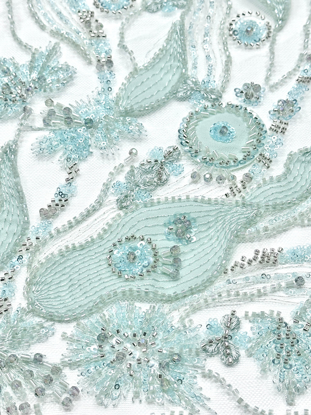 BLS6569#	Beaded Leaf Vine Tulle Lace Fabric Border Embroidered Lace Material for Wedding Dresses Bridal Gowns Evening Gowns