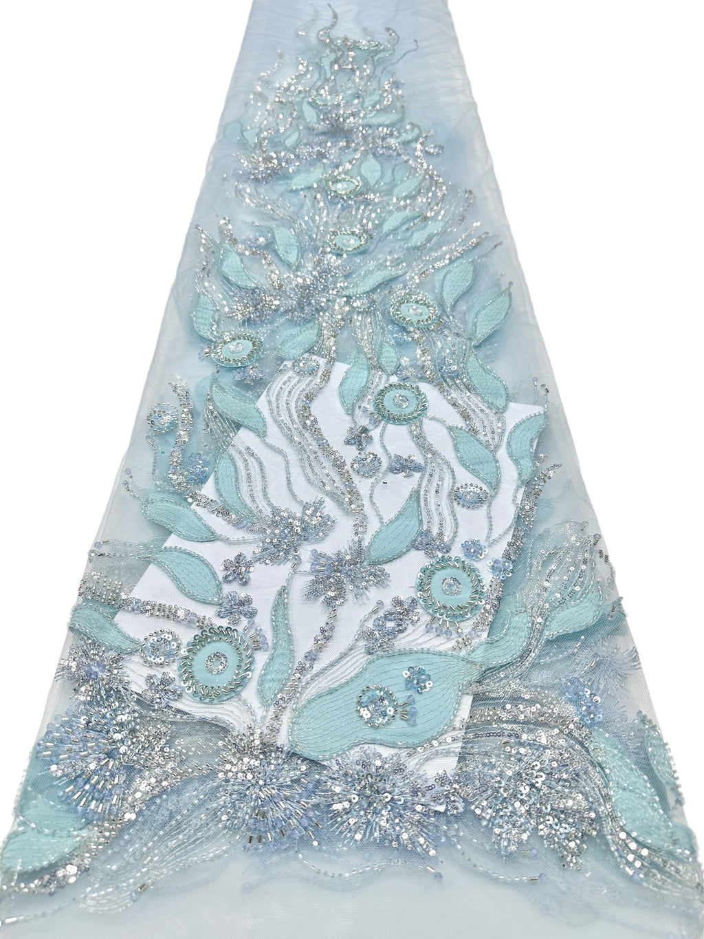 BLS6569#	Beaded Leaf Vine Tulle Lace Fabric Border Embroidered Lace Material for Wedding Dresses Bridal Gowns Evening Gowns