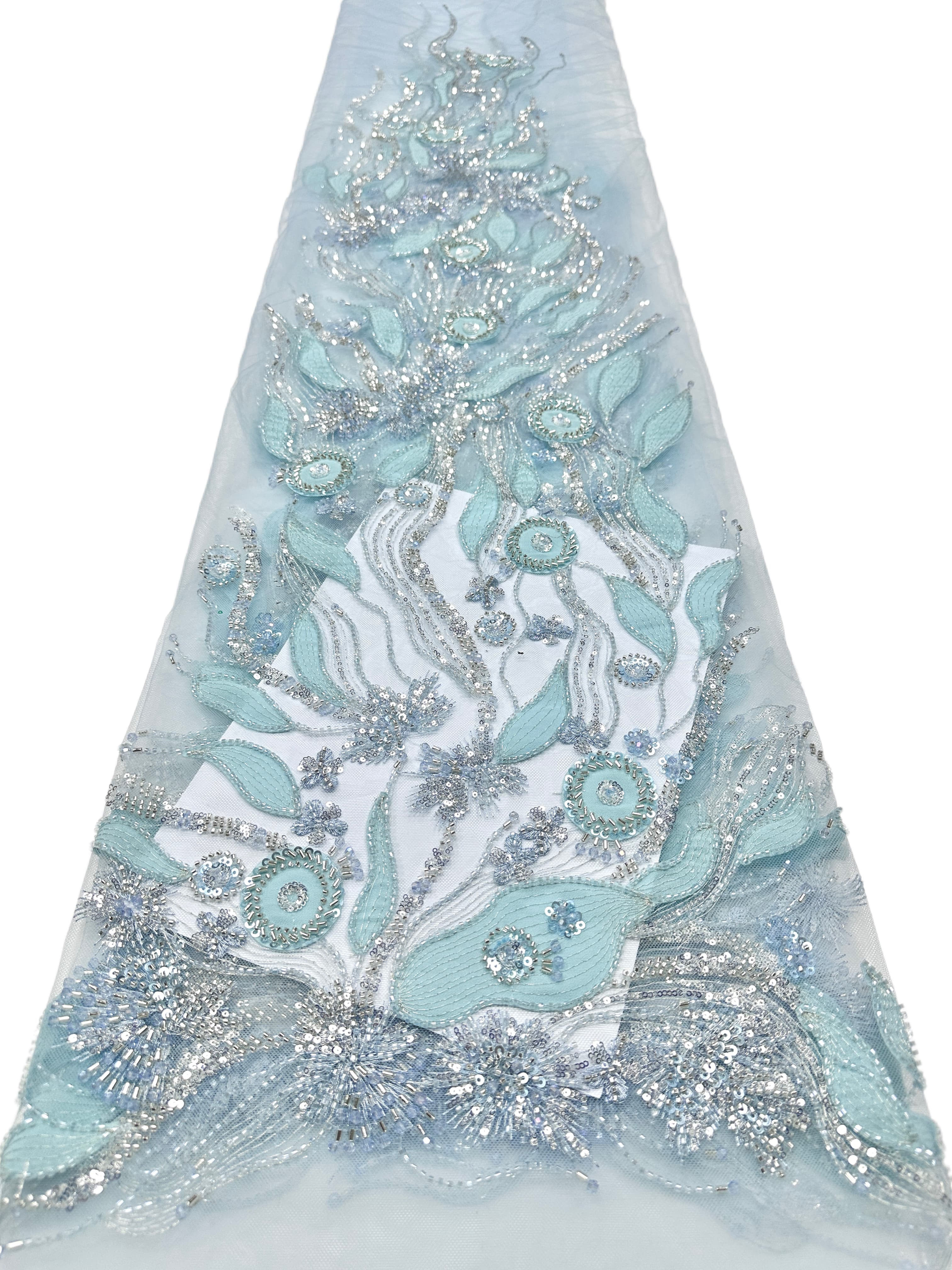BLS6569#	Beaded Leaf Vine Tulle Lace Fabric Border Embroidered Lace Material for Wedding Dresses Bridal Gowns Evening Gowns