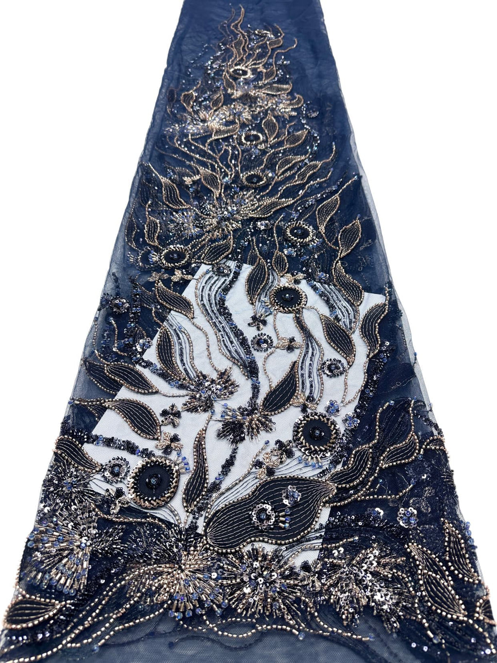 BLS6569#	Beaded Leaf Vine Tulle Lace Fabric Border Embroidered Lace Material for Wedding Dresses Bridal Gowns Evening Gowns