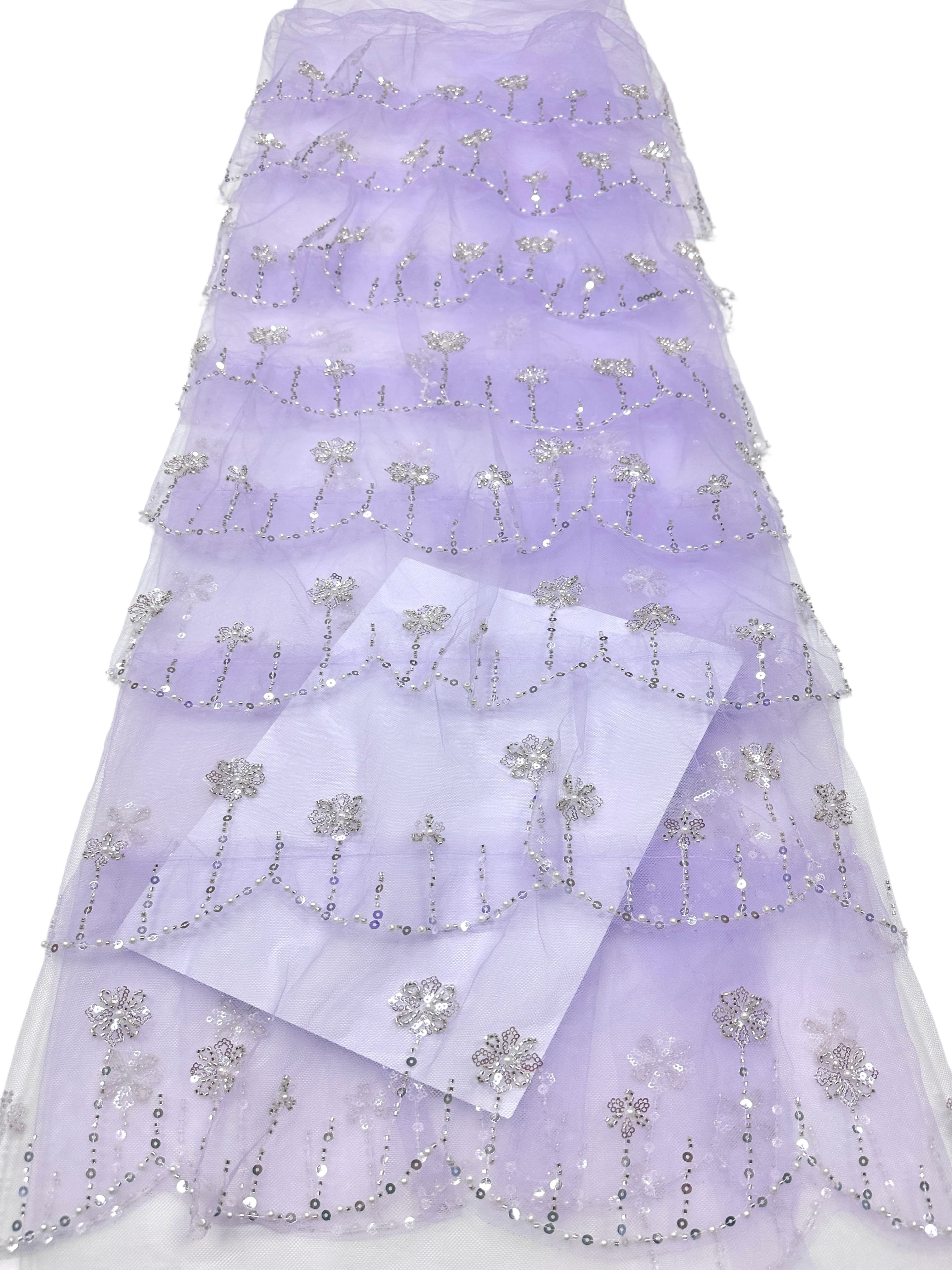 BLS6570#	Sequined Beaded Floral Tulle Lace Fabric with Scalloped Edge for Wedding Dresses Evening Gowns
