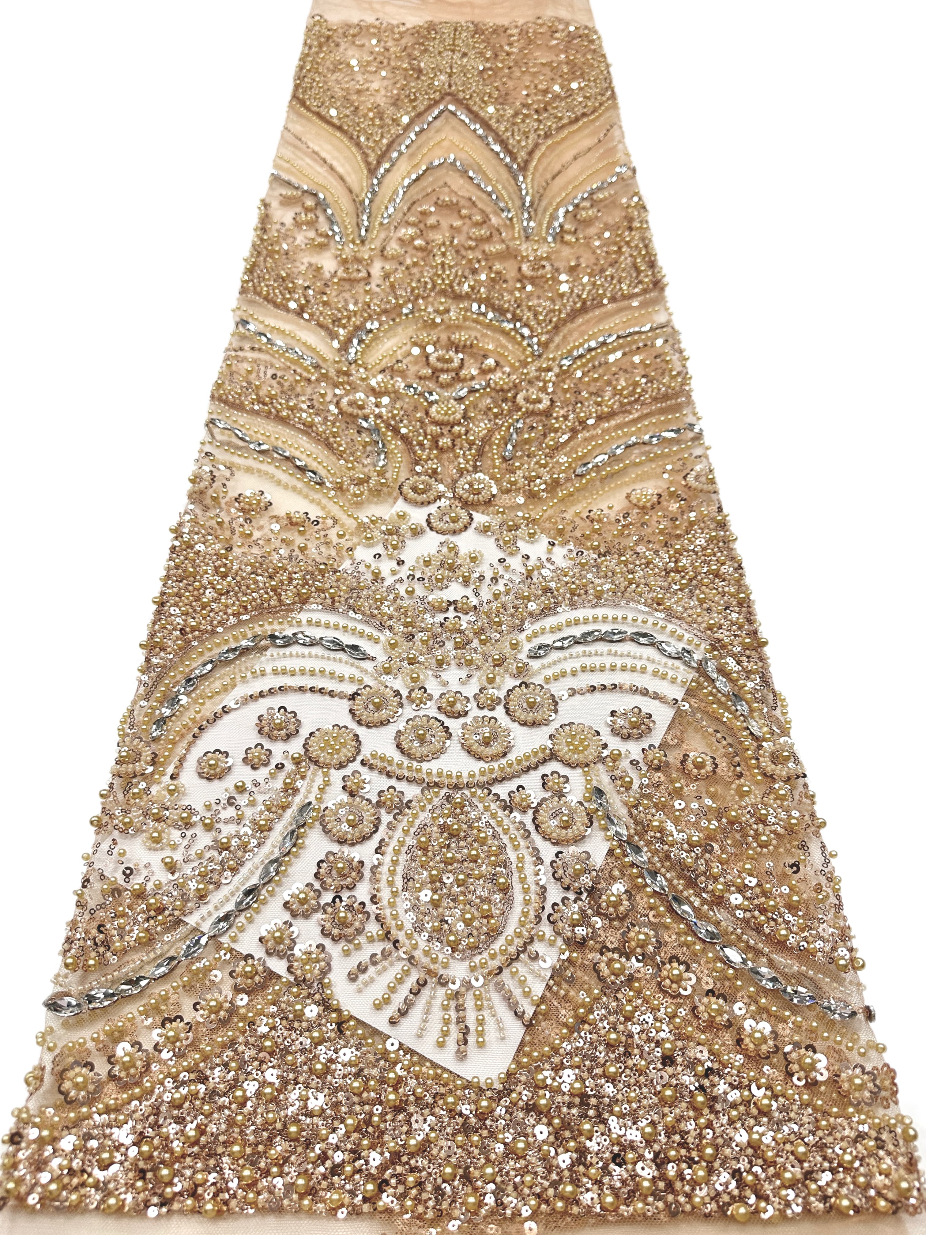 BLS6571#	Heavy Pearl Beaded Sequined Baroque Embroidered Tulle Lace Fabric for Wedding Dresses Evening Gowns