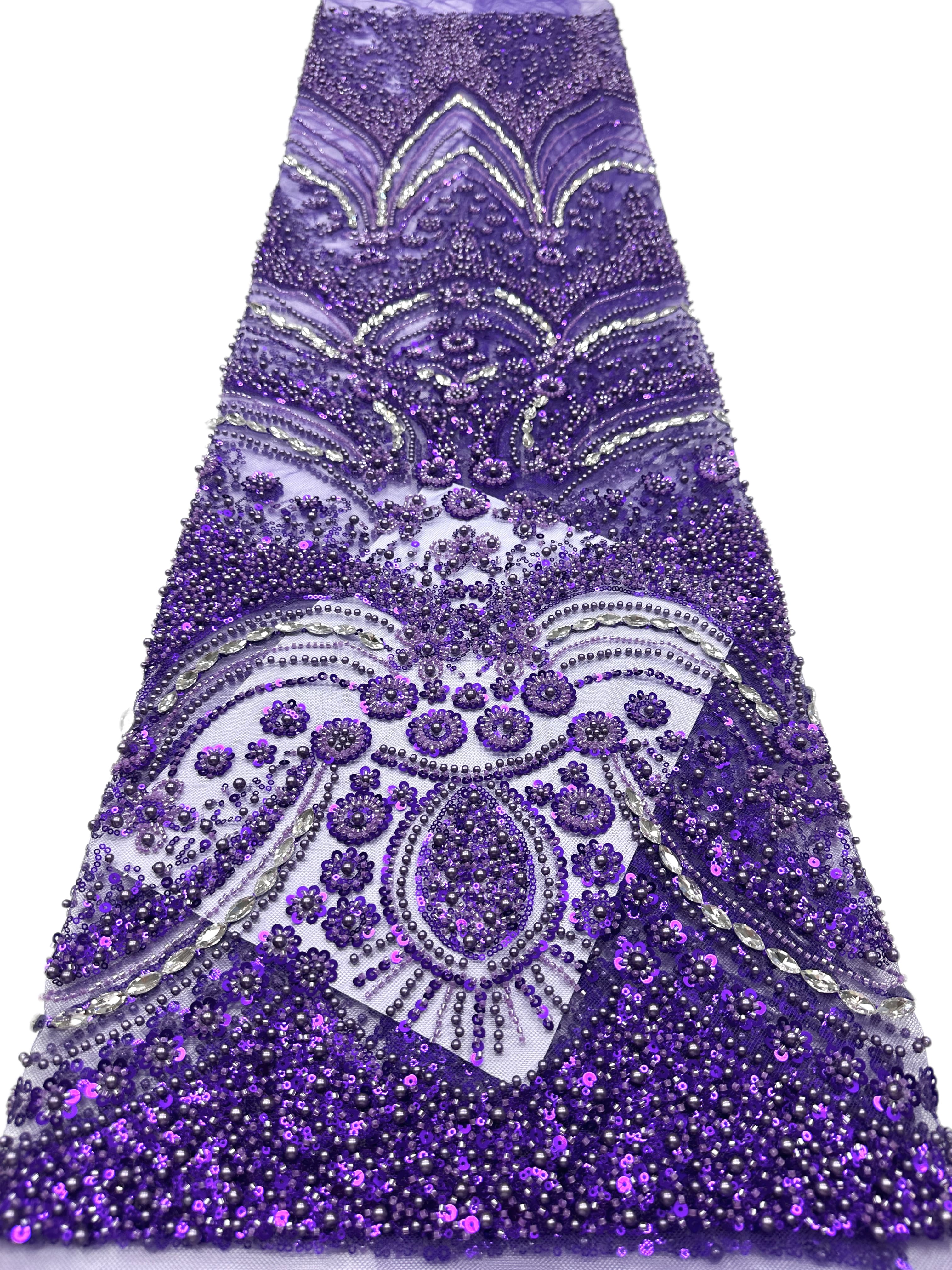 BLS6571#	Heavy Pearl Beaded Sequined Baroque Embroidered Tulle Lace Fabric for Wedding Dresses Evening Gowns