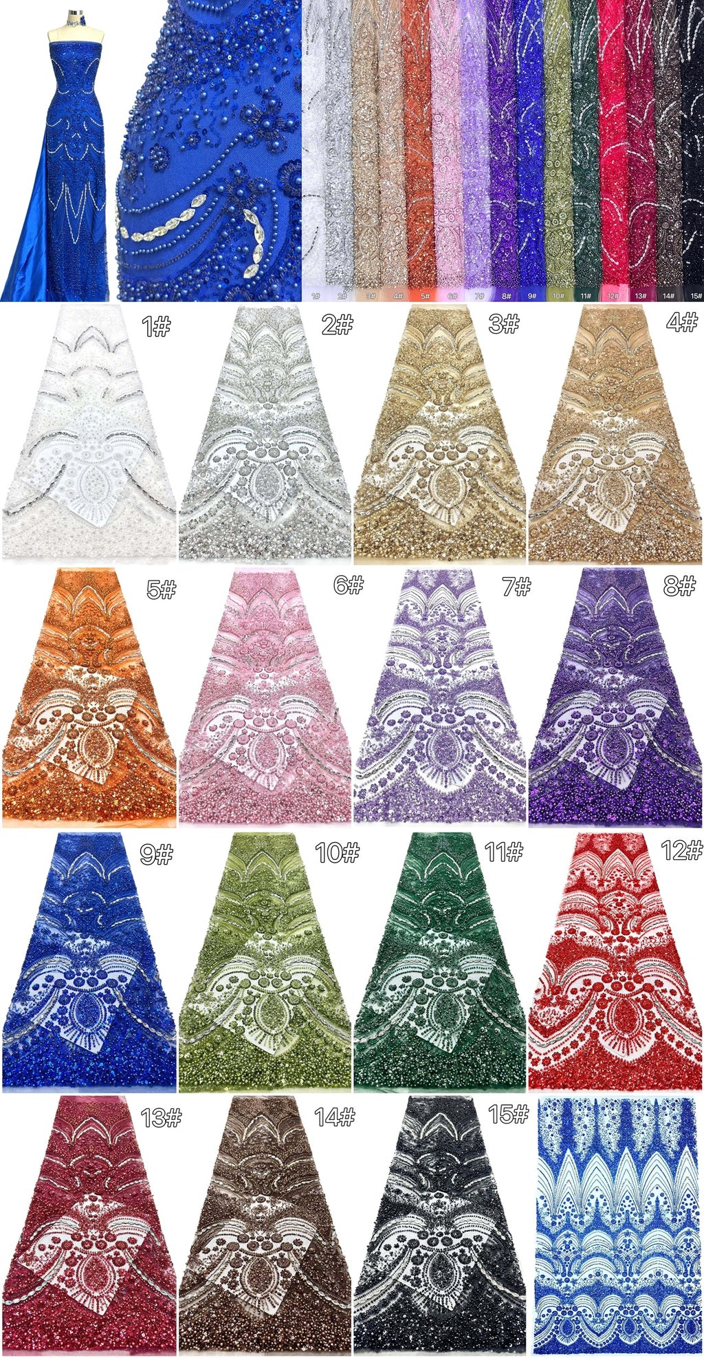 BLS6571#	Heavy Pearl Beaded Sequined Baroque Embroidered Tulle Lace Fabric for Wedding Dresses Evening Gowns