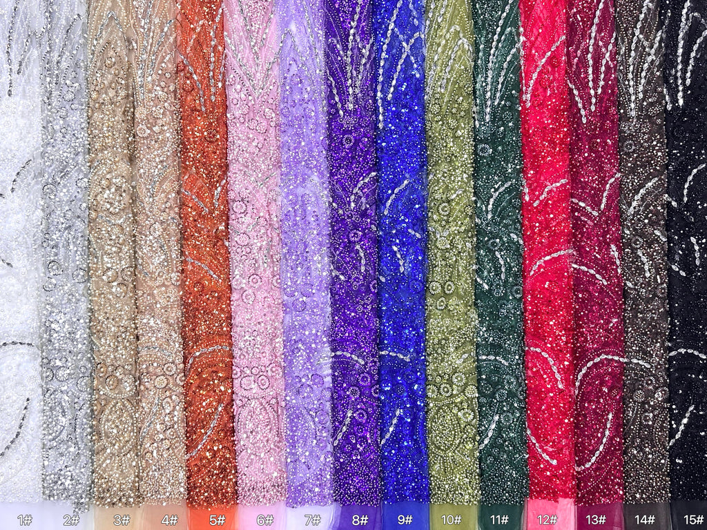 BLS6571#	Heavy Pearl Beaded Sequined Baroque Embroidered Tulle Lace Fabric for Wedding Dresses Evening Gowns