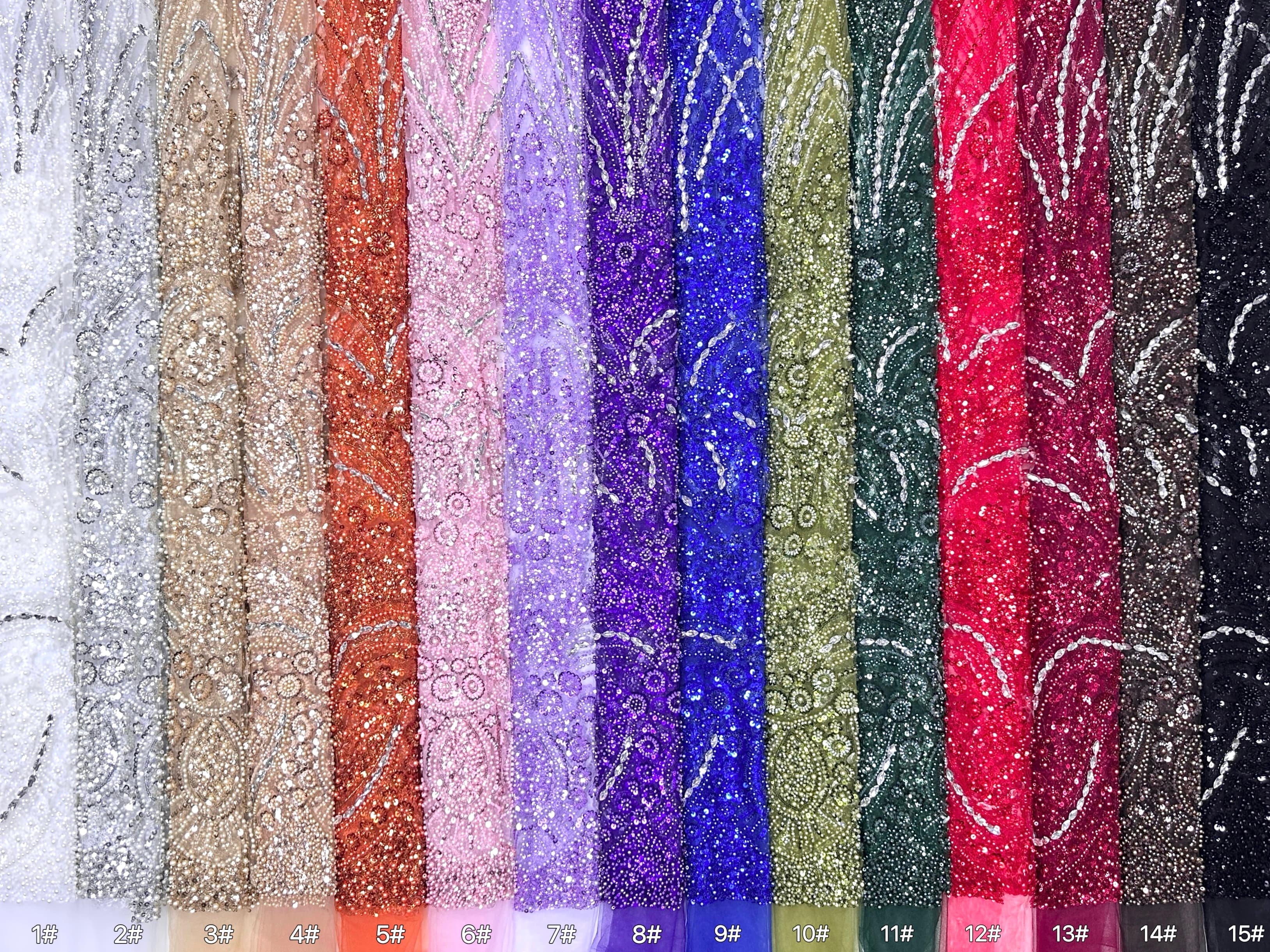 BLS6571#	Heavy Pearl Beaded Sequined Baroque Embroidered Tulle Lace Fabric for Wedding Dresses Evening Gowns