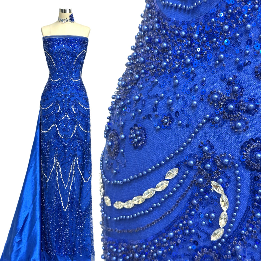 BLS6571#	Heavy Pearl Beaded Sequined Baroque Embroidered Tulle Lace Fabric for Wedding Dresses Evening Gowns