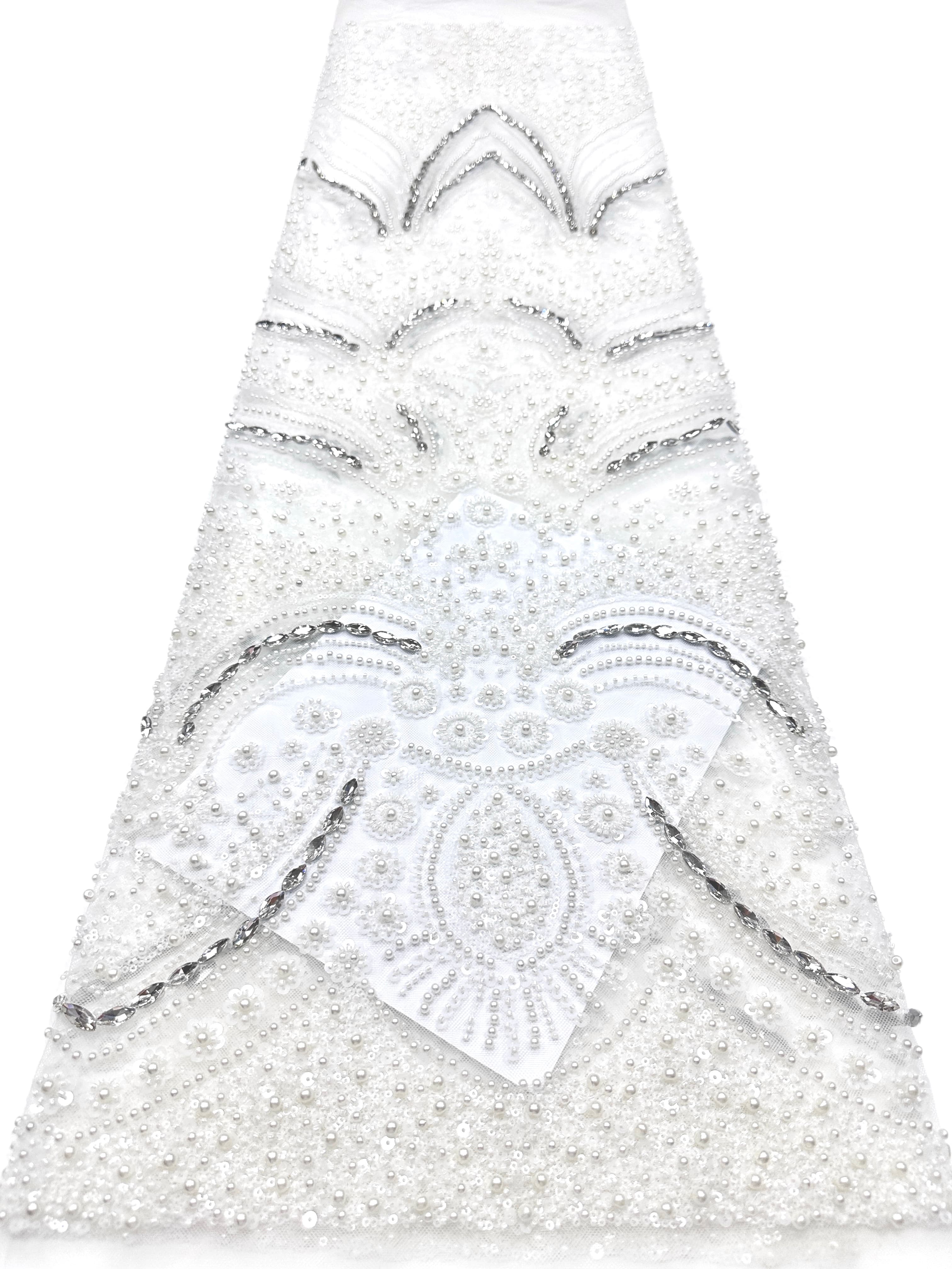 BLS6571#	Heavy Pearl Beaded Sequined Baroque Embroidered Tulle Lace Fabric for Wedding Dresses Evening Gowns