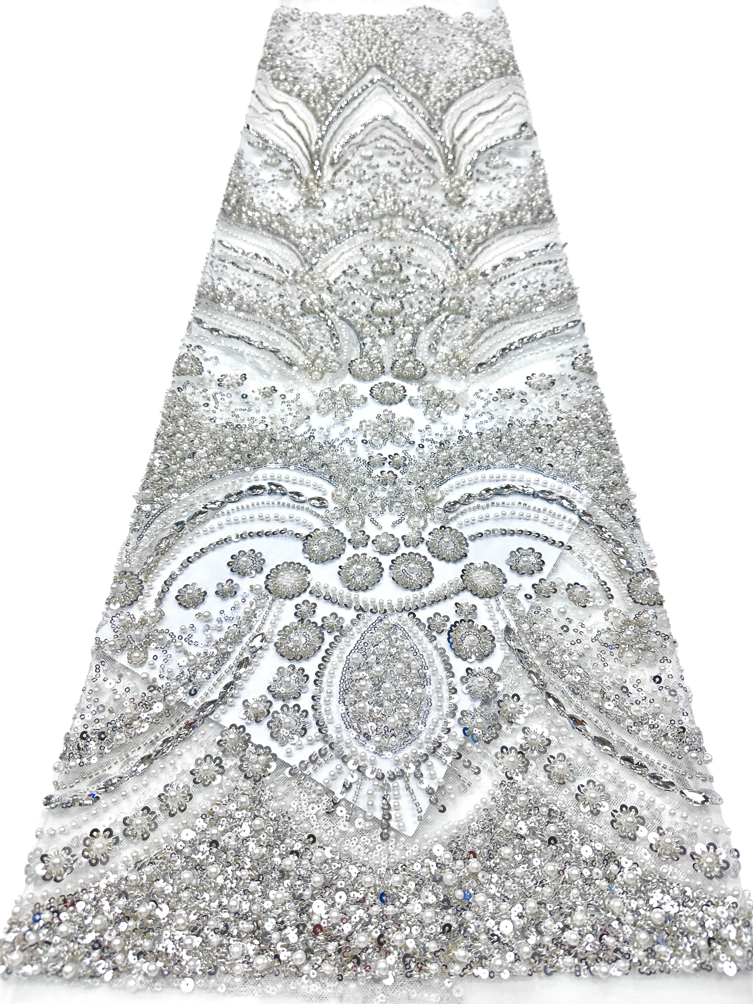 BLS6571#	Heavy Pearl Beaded Sequined Baroque Embroidered Tulle Lace Fabric for Wedding Dresses Evening Gowns