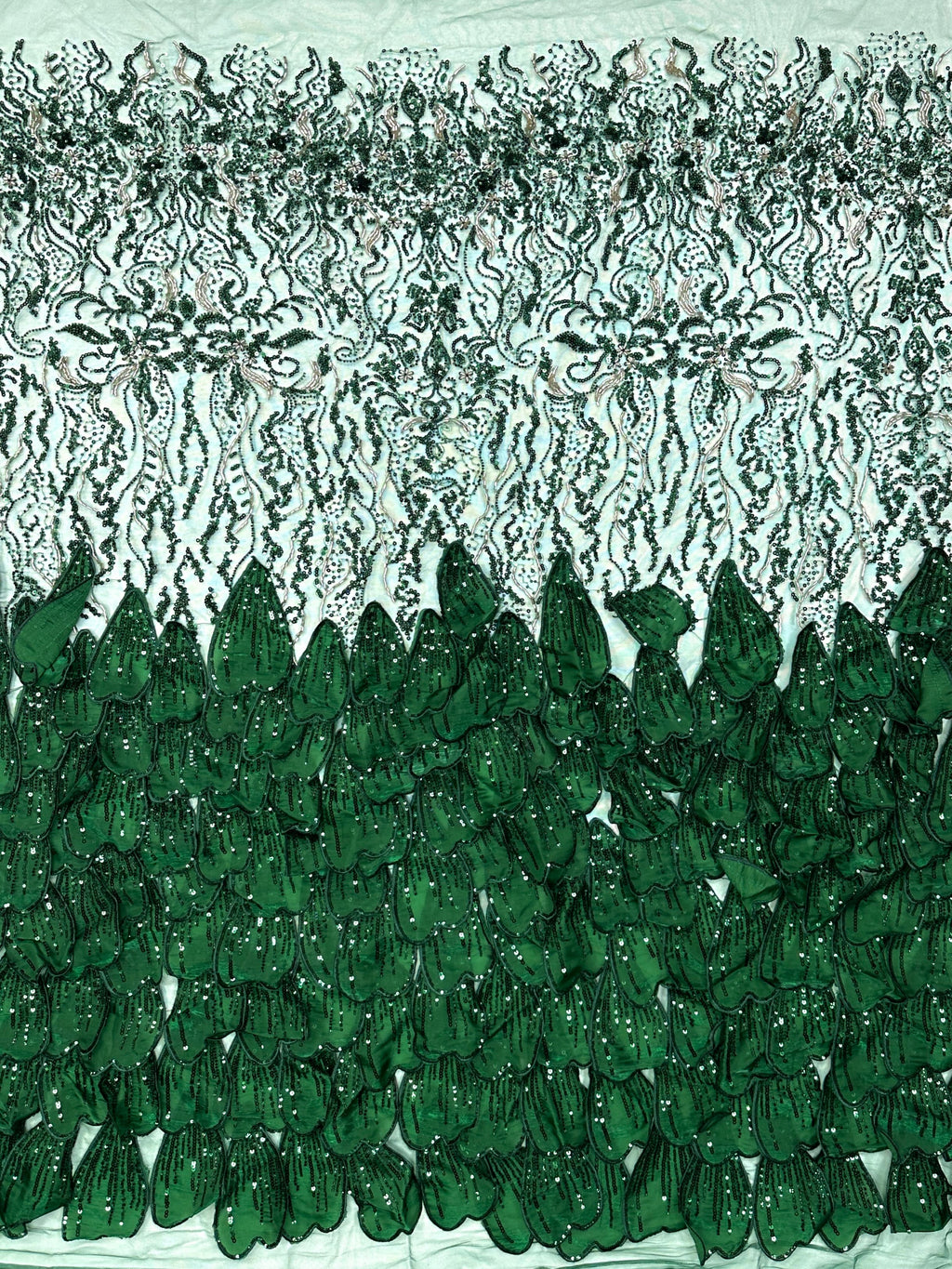 BLS6572#	3D Floral Heavy Beaded Lace Fabric with Sequined Border Scalloped Edge for Wedding Dresses Evening Gowns