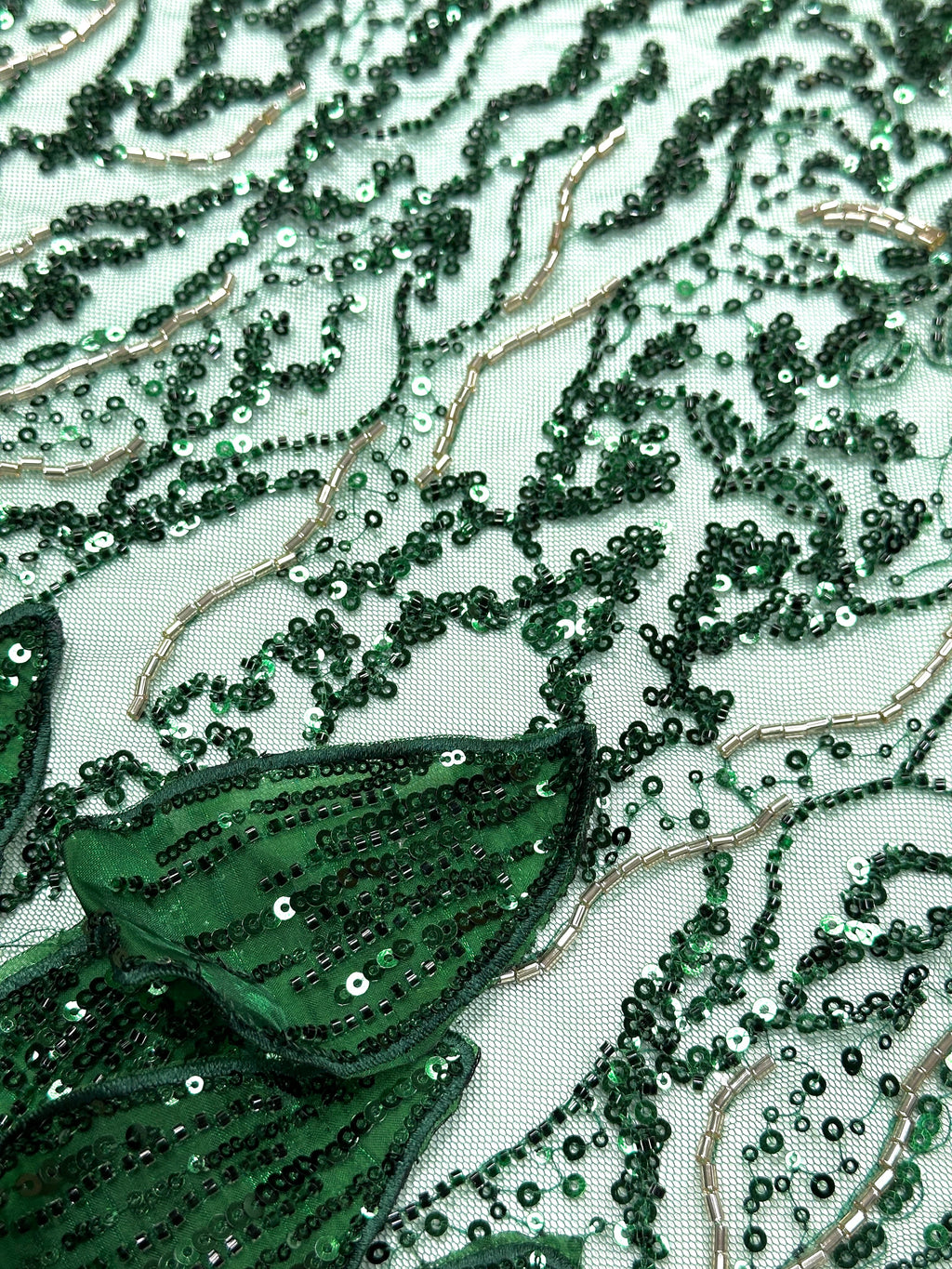 BLS6572#	3D Floral Heavy Beaded Lace Fabric with Sequined Border Scalloped Edge for Wedding Dresses Evening Gowns
