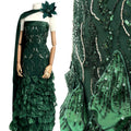 BLS6572#	3D Floral Heavy Beaded Lace Fabric with Sequined Border Scalloped Edge for Wedding Dresses Evening Gowns