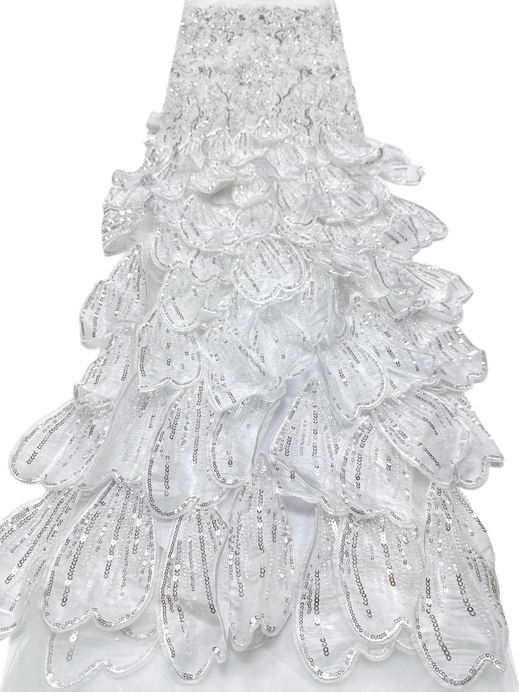 BLS6572#	3D Floral Heavy Beaded Lace Fabric with Sequined Border Scalloped Edge for Wedding Dresses Evening Gowns