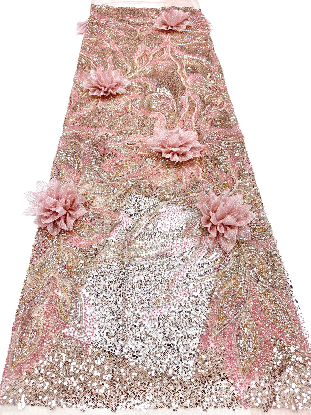 BLS6573#	3D Floral Sequined Beaded Embroidered Tulle Lace Fabric Large Floral Leaf Vine for Wedding Dresses Evening Gowns