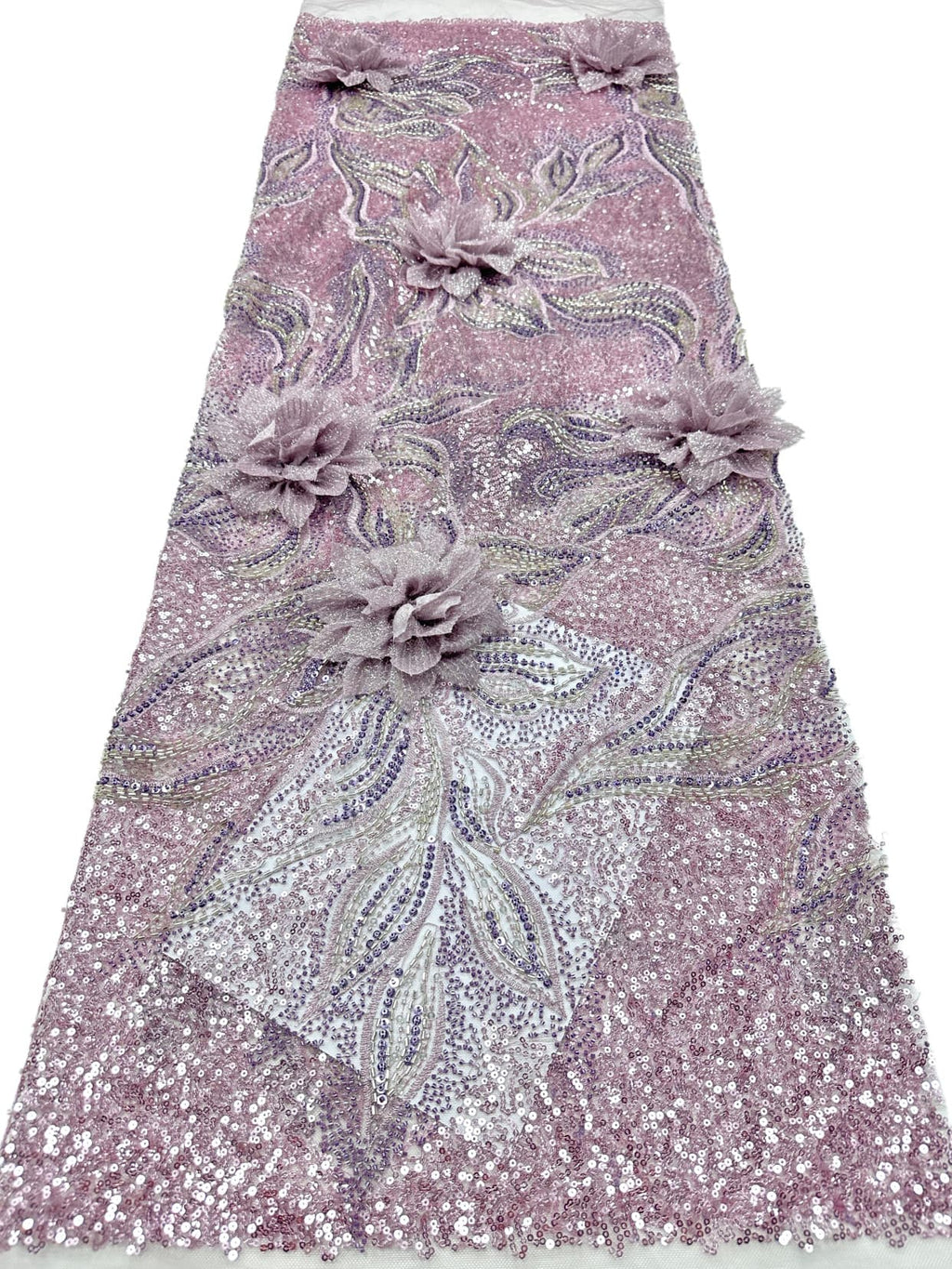 BLS6573#	3D Floral Sequined Beaded Embroidered Tulle Lace Fabric Large Floral Leaf Vine for Wedding Dresses Evening Gowns